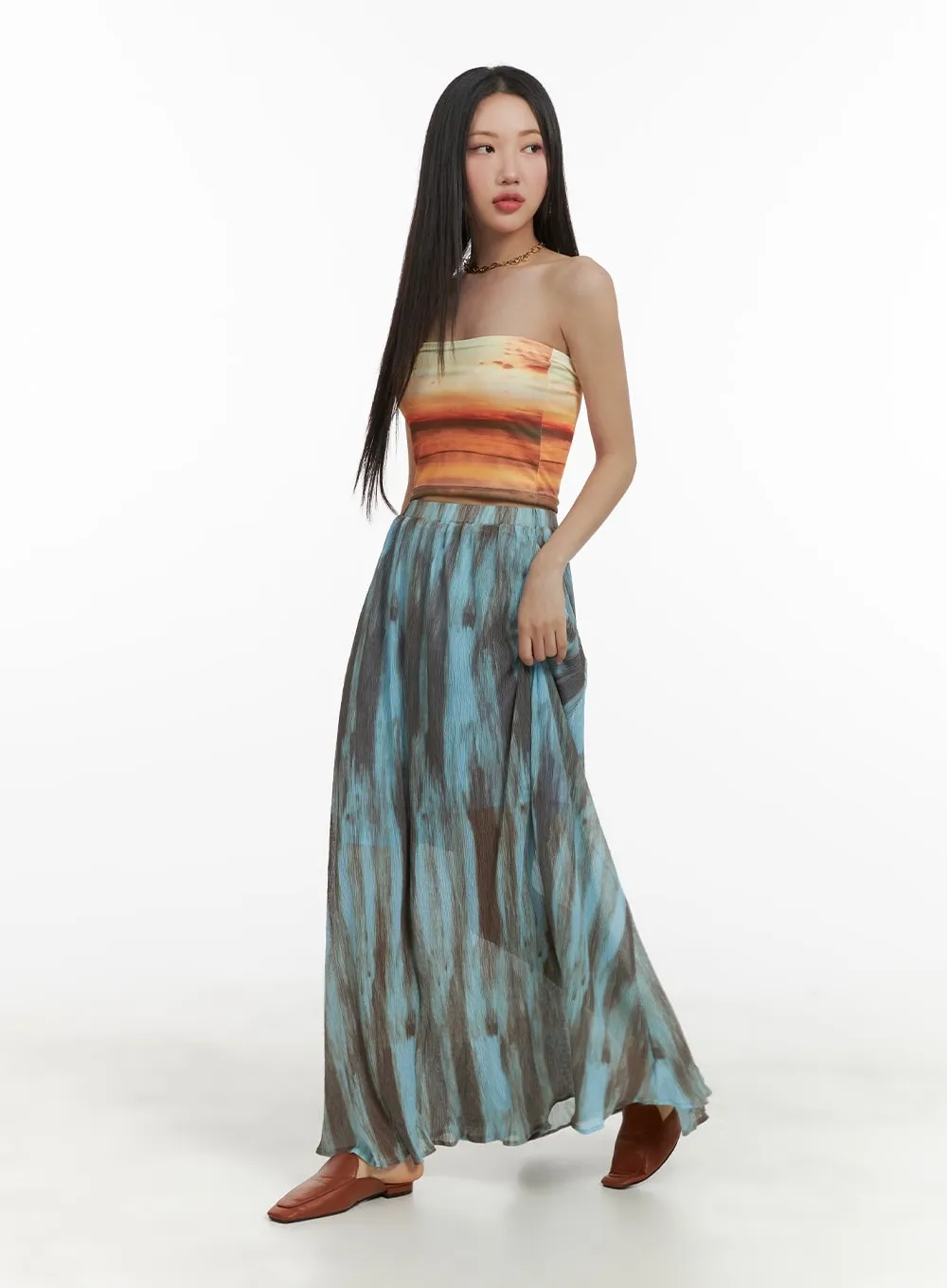 Flowy Graphic Maxi Skirt CA415