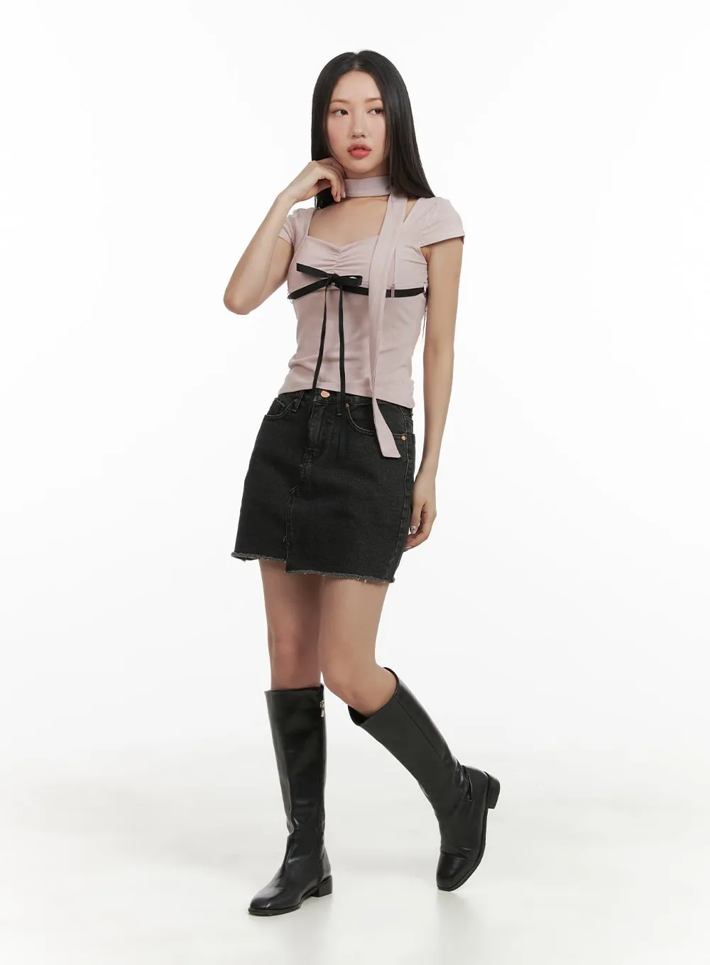 Front Slit Denim Mini Skirt CA415