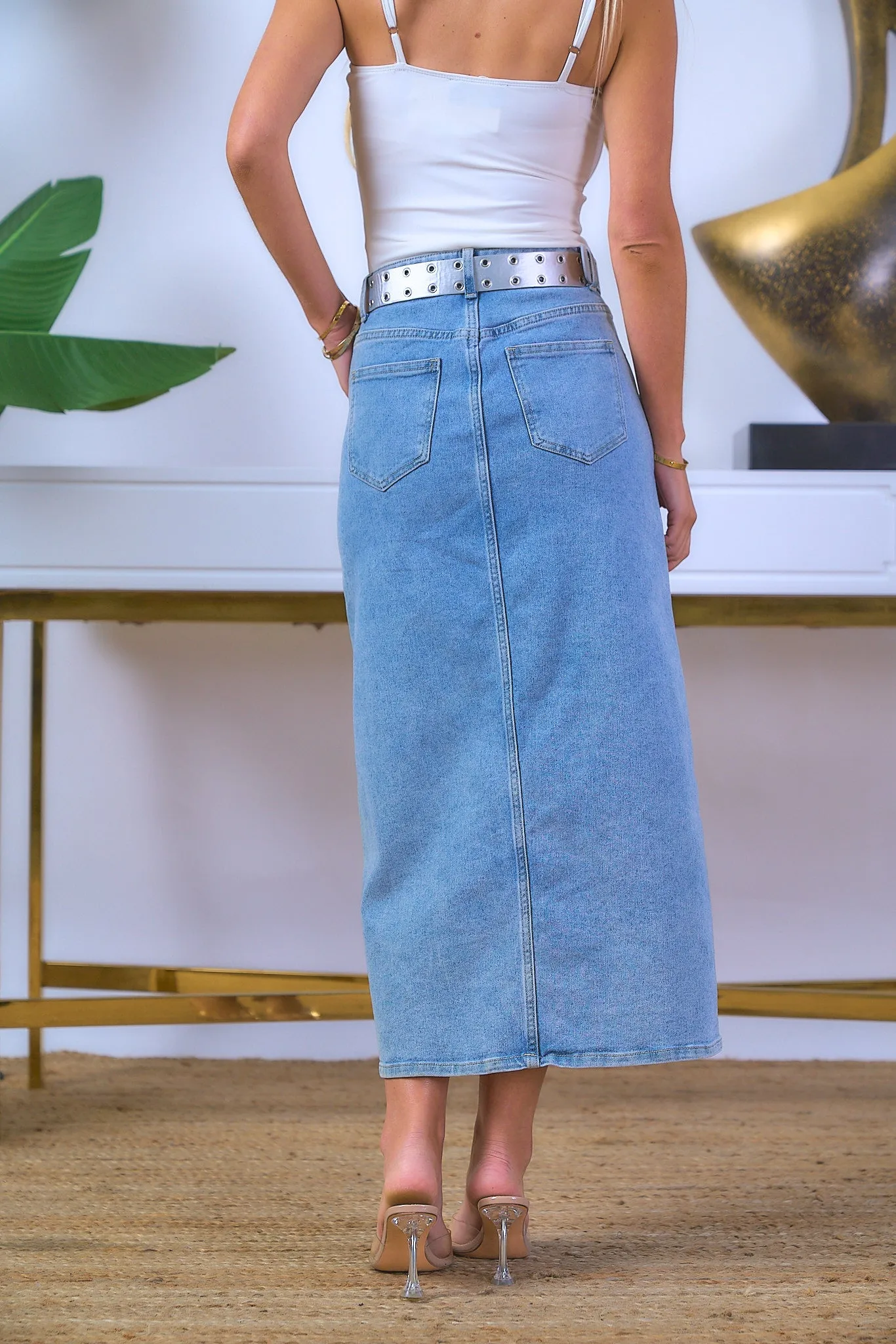 Front Split Denim Skirt