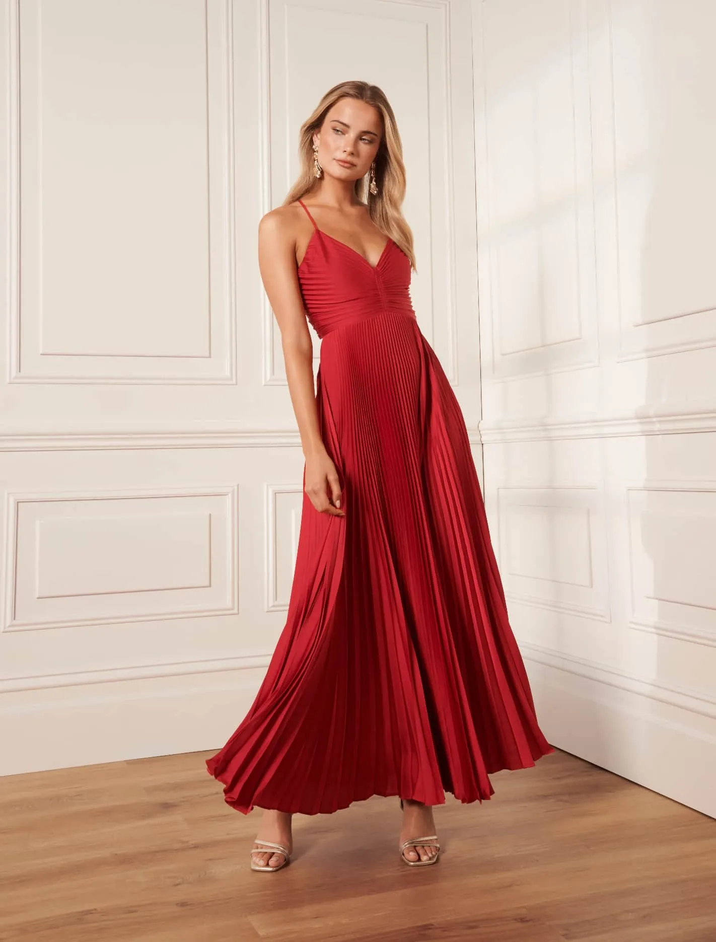 Geri Tie Back Pleated Maxi Dress