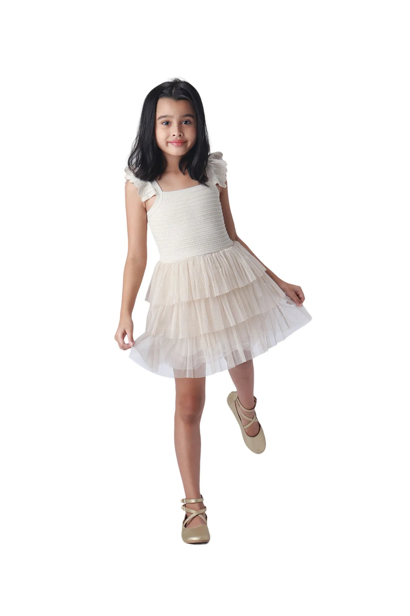 Gingersnaps Ruffle Sleeve Knit W/Tier Tulle Skirt