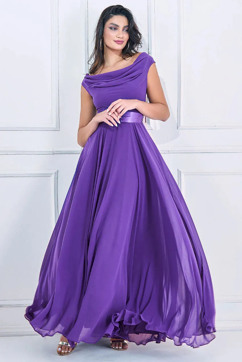 Goddiva Cowl Neck Chiffon Maxi Dress