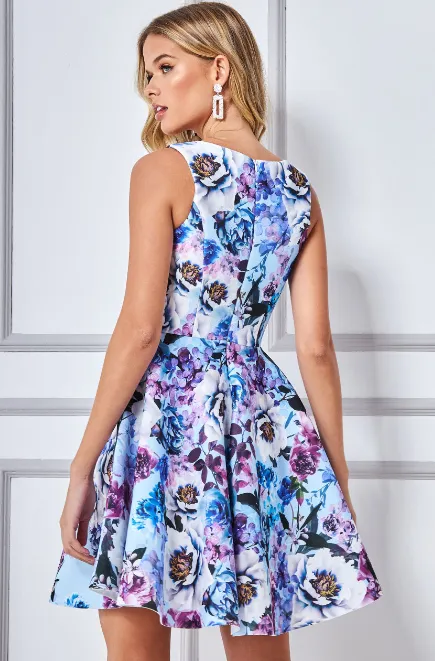 Goddiva Scuba Foam Floral Skater Mini Dress