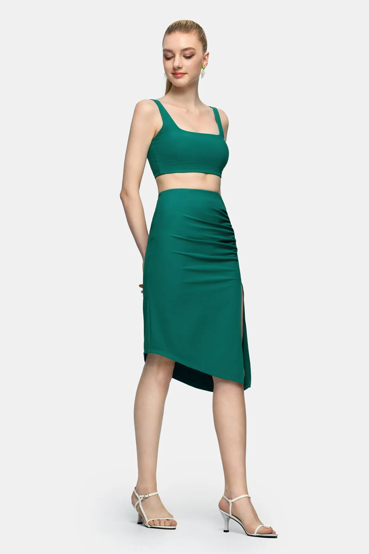 High Slit Pleated Skirt