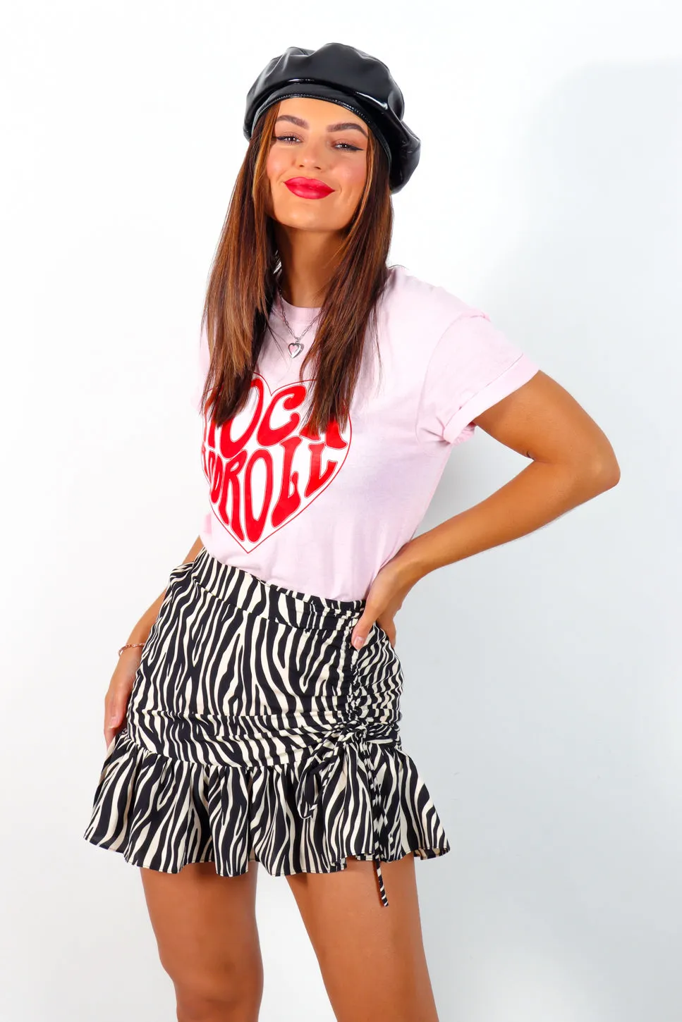 How Sweet It Is - Cream Black Zebra Print Ruched Mini Skirt