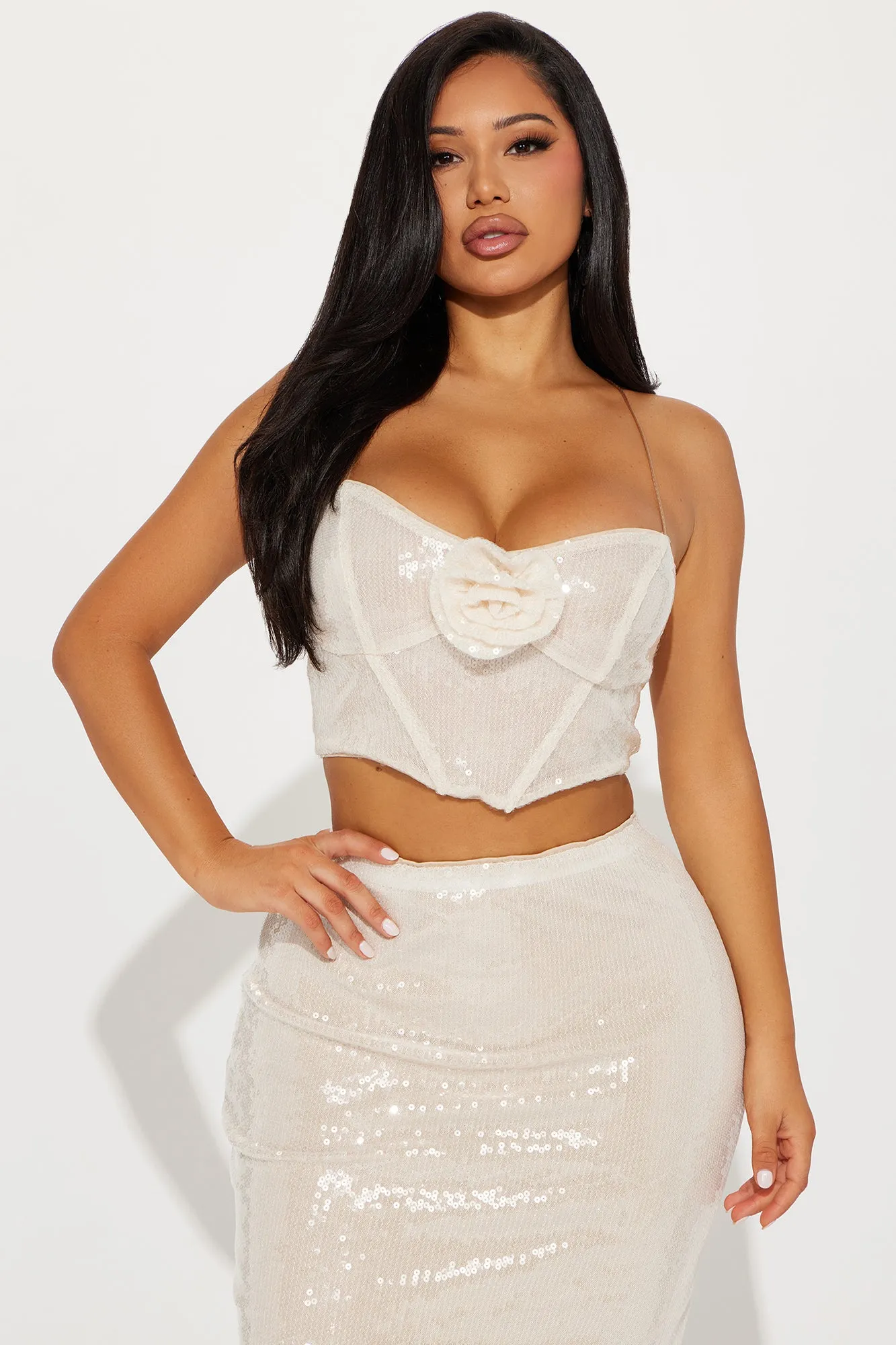 In Your Dreams Sequin Skirt Set - Nude