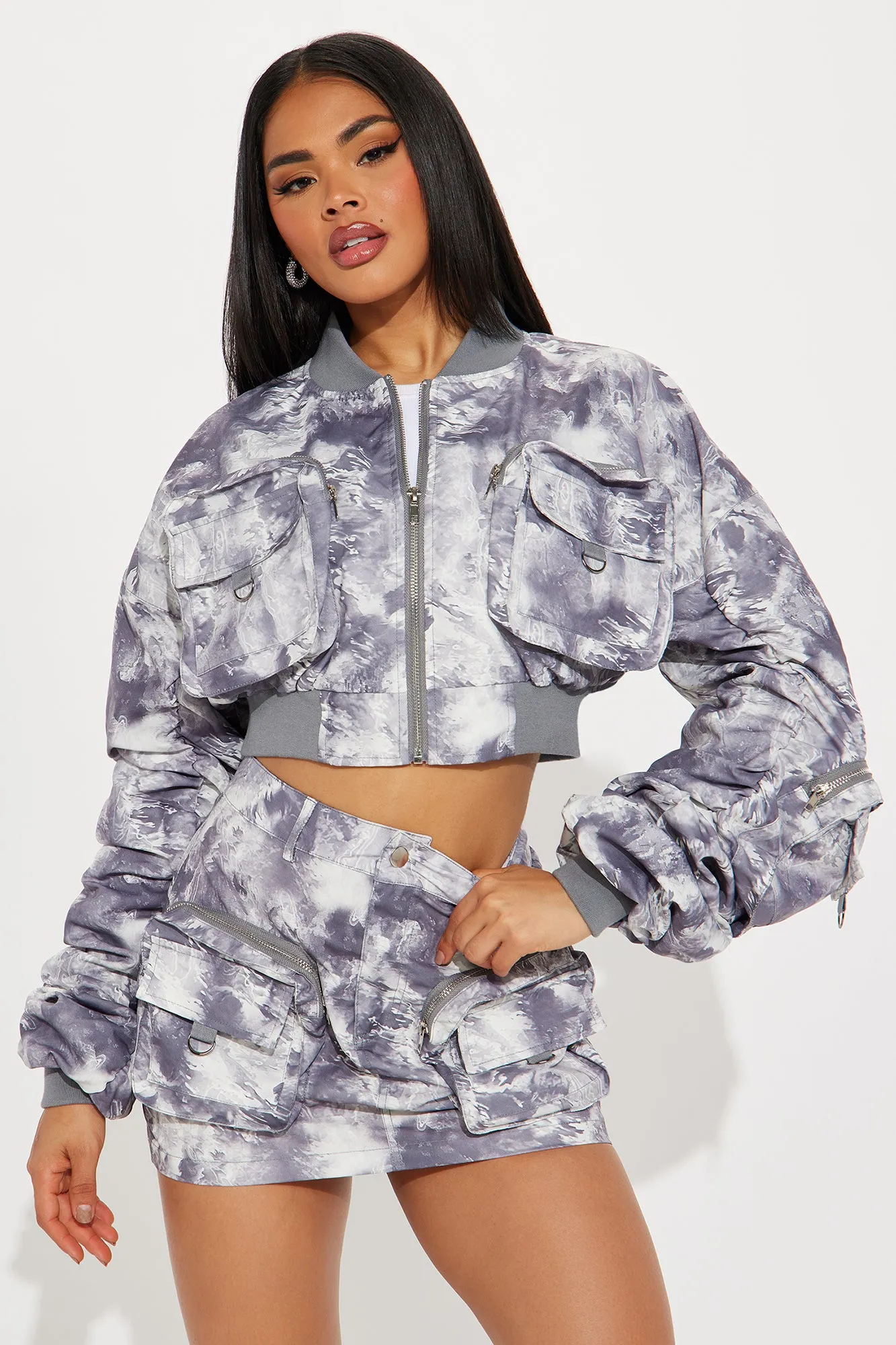 Kaya Camo Skirt Set - Grey/combo