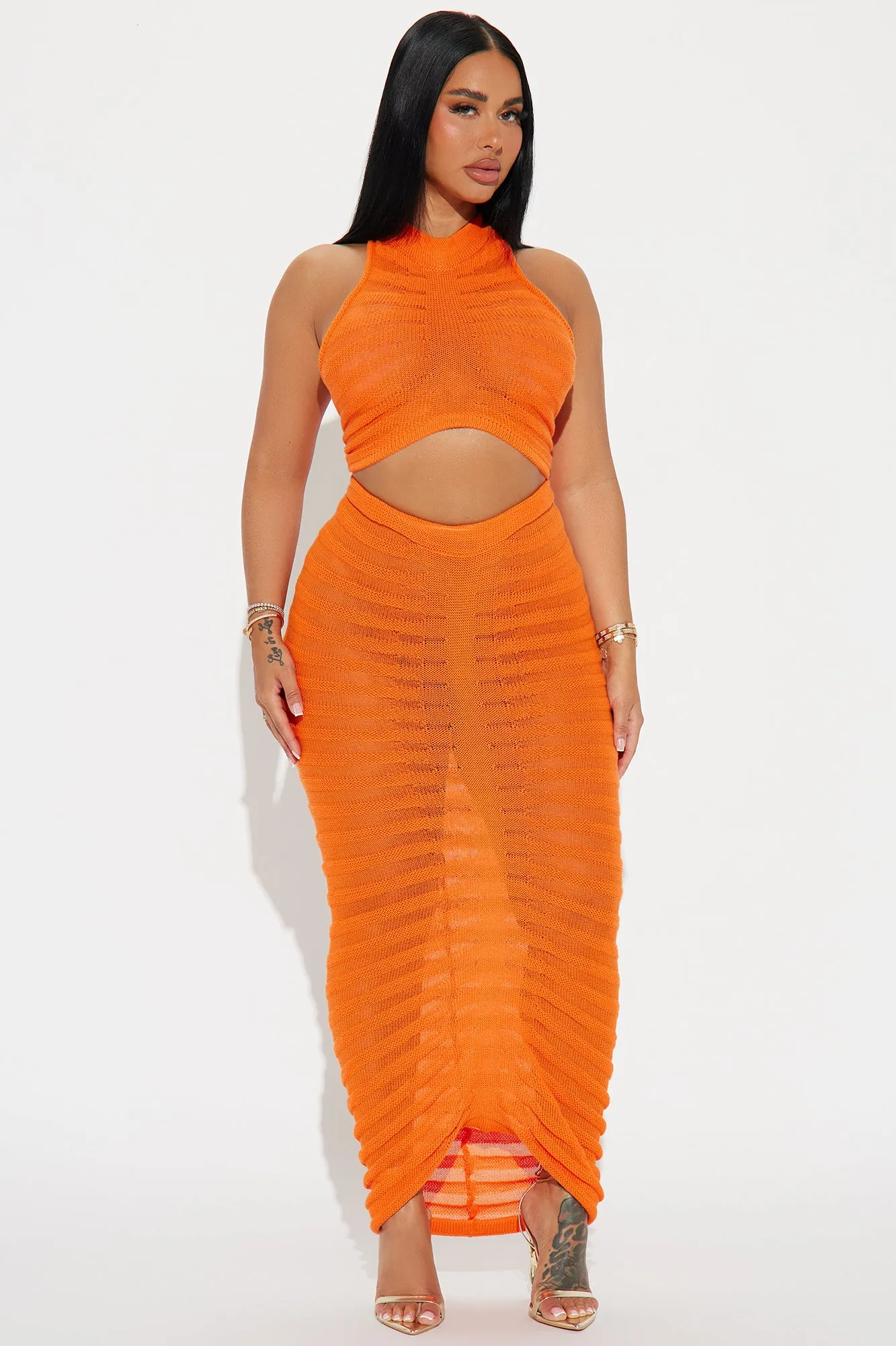 Key West Sheer Maxi Skirt Set - Orange