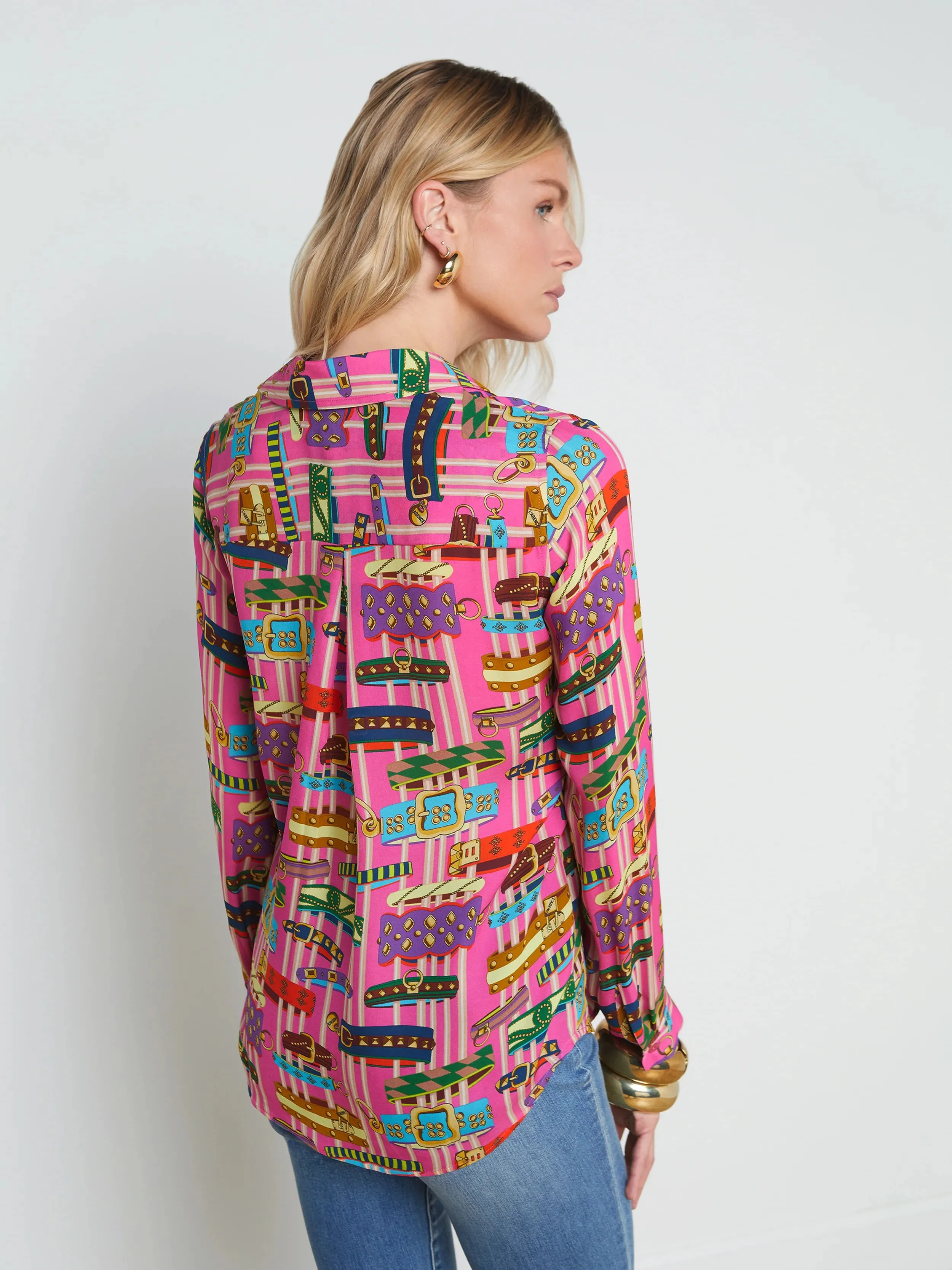 L’agence - Nina Silk Blouse - Rhodamine Multi Bracelet