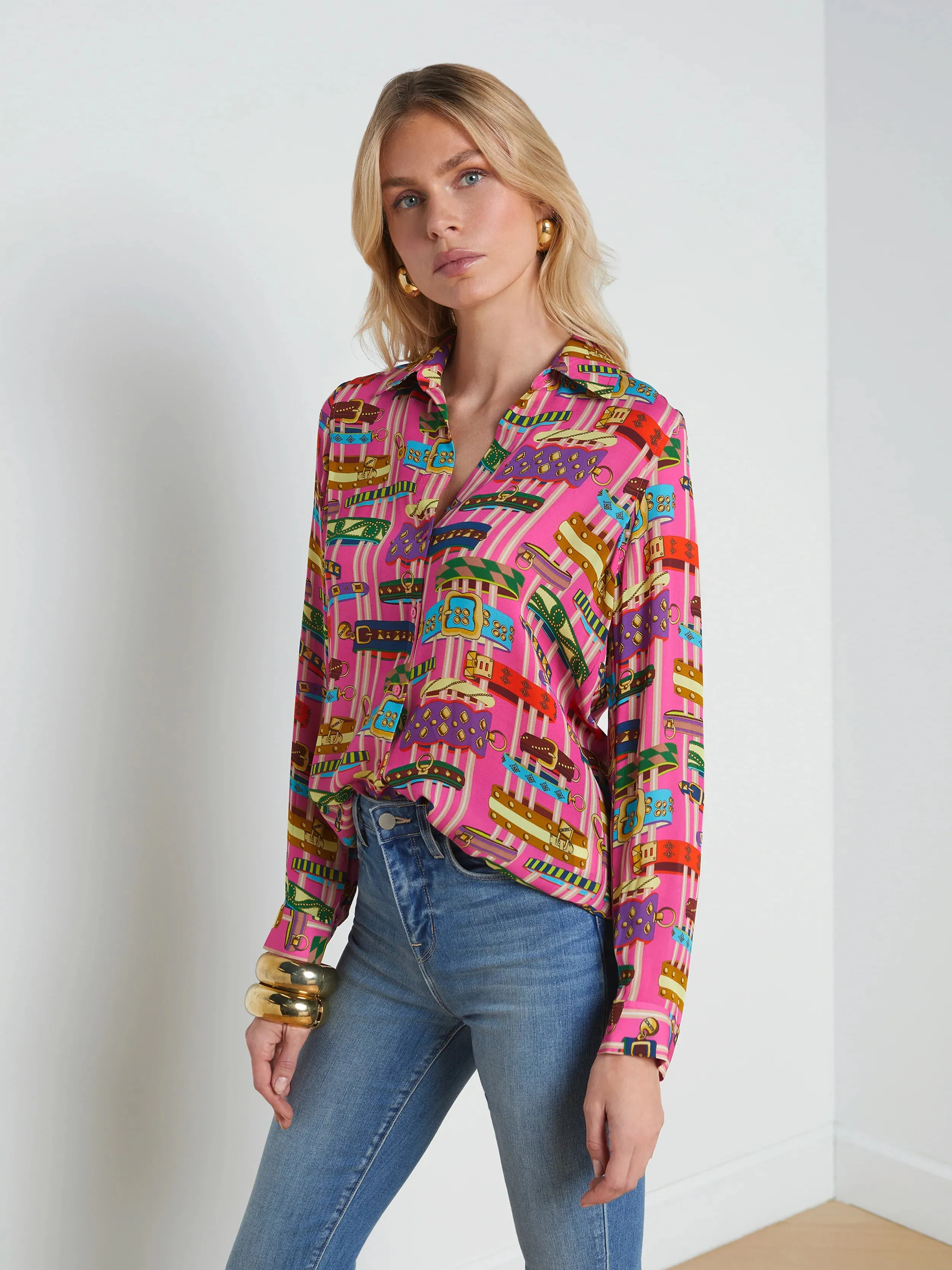 L’agence - Nina Silk Blouse - Rhodamine Multi Bracelet