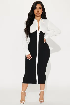 Let's Get Serious Midi Shirt Dress - Black/White