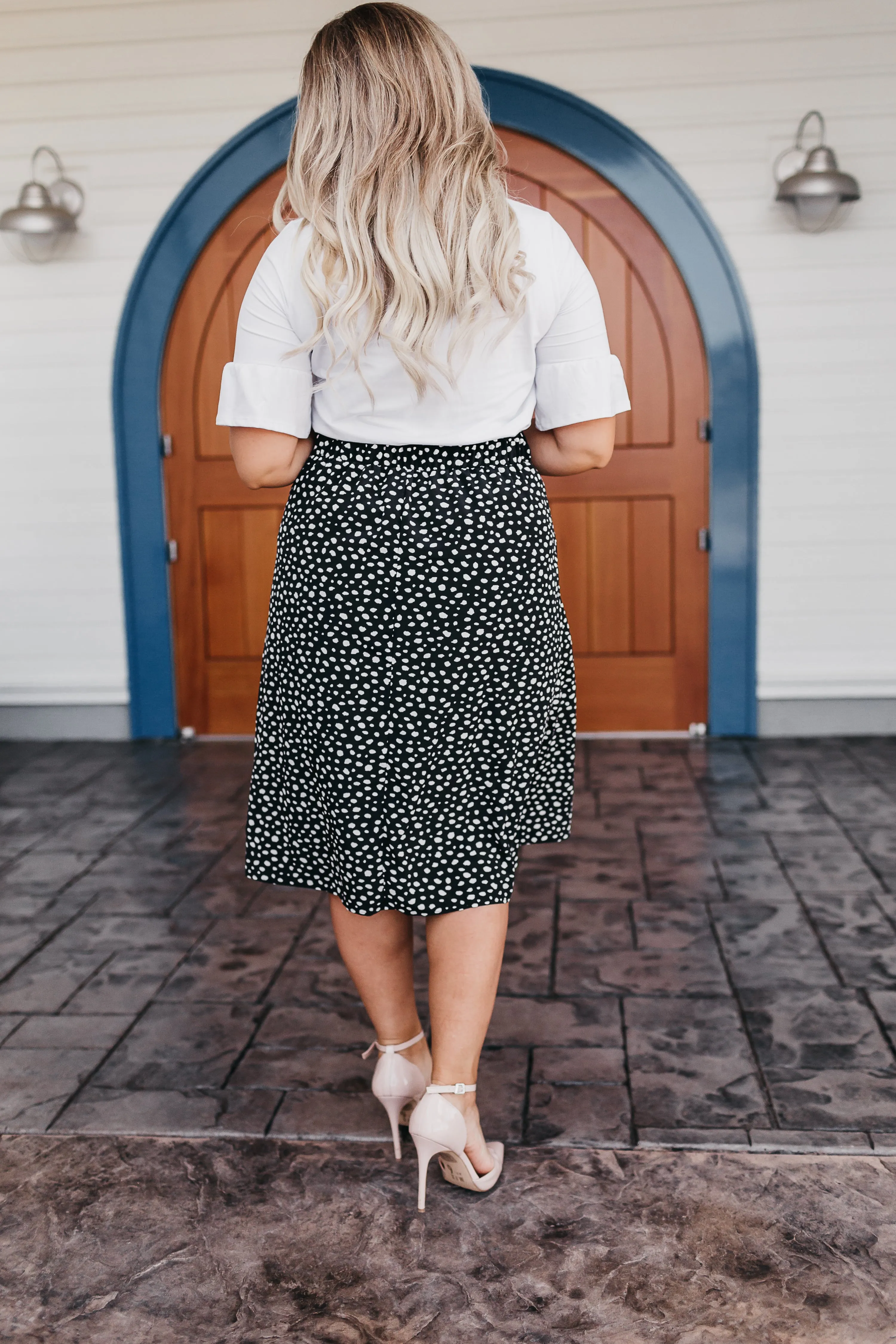 Lola Faux Wrap Midi Skirt in Black