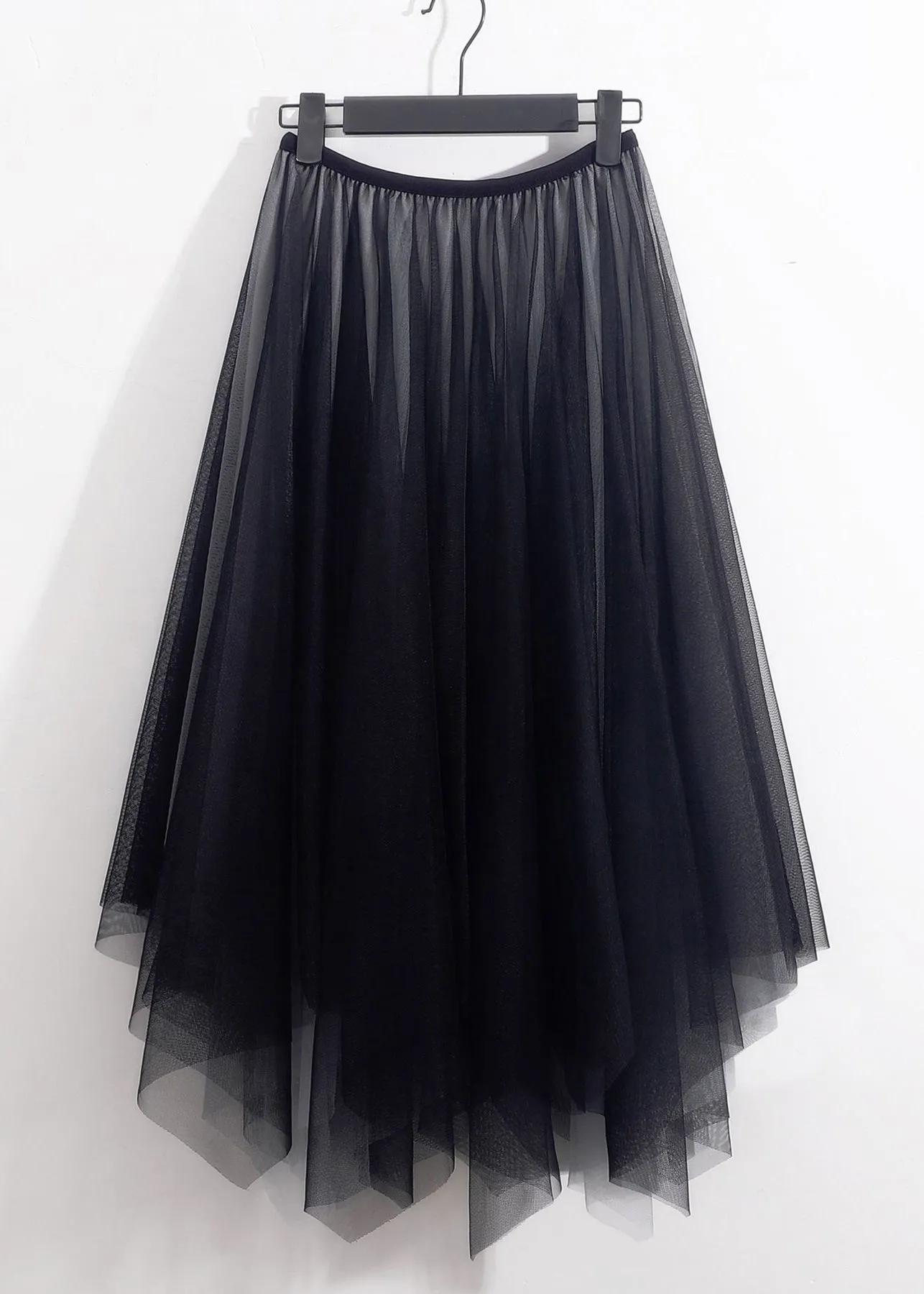 Loose Black Asymmetrical High Waist Tulle Skirt Summer AS1049