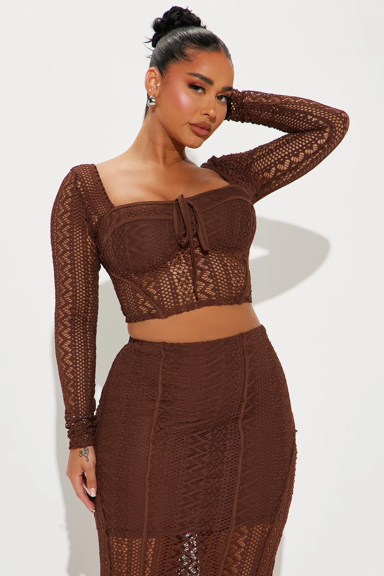 Loving Heart Crochet Skirt Set - Chocolate