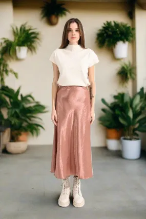 Mauve Satin Midi Skirt