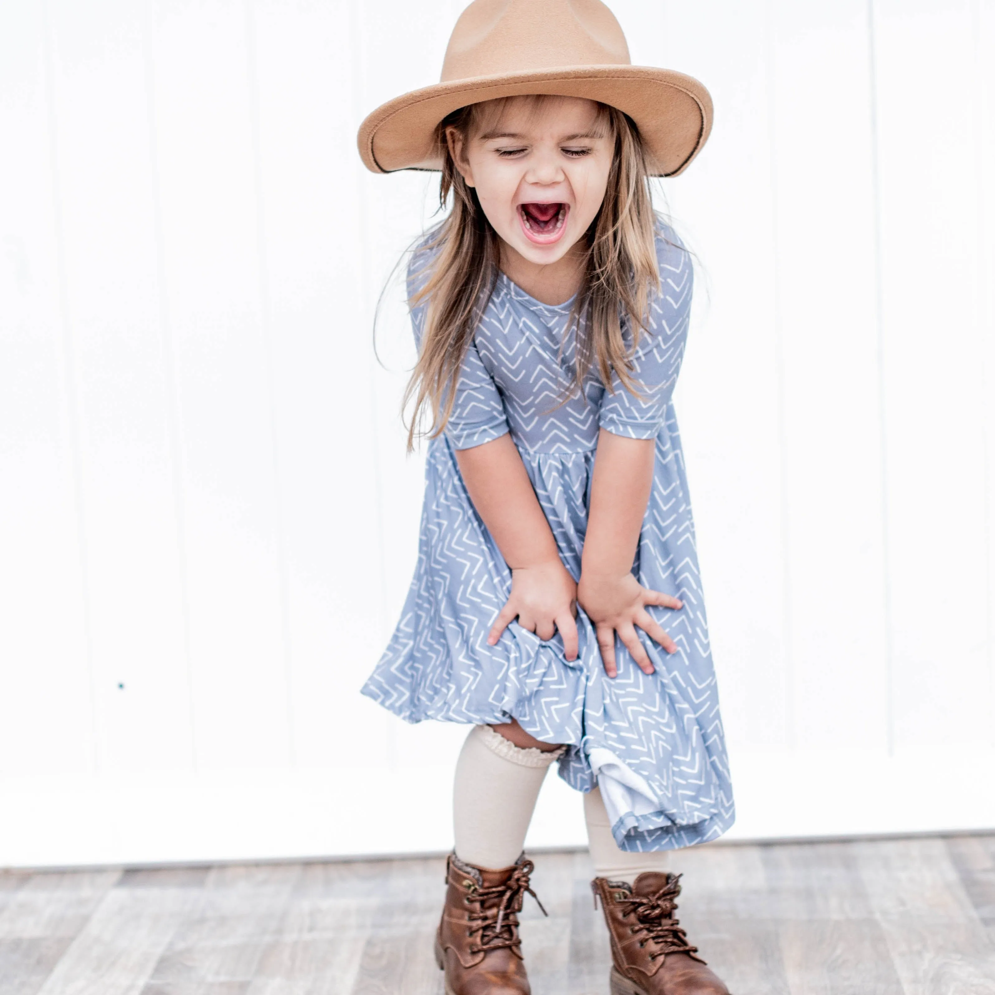 MID SLEEVE TWIRL DRESS- Blue Mud Cloth