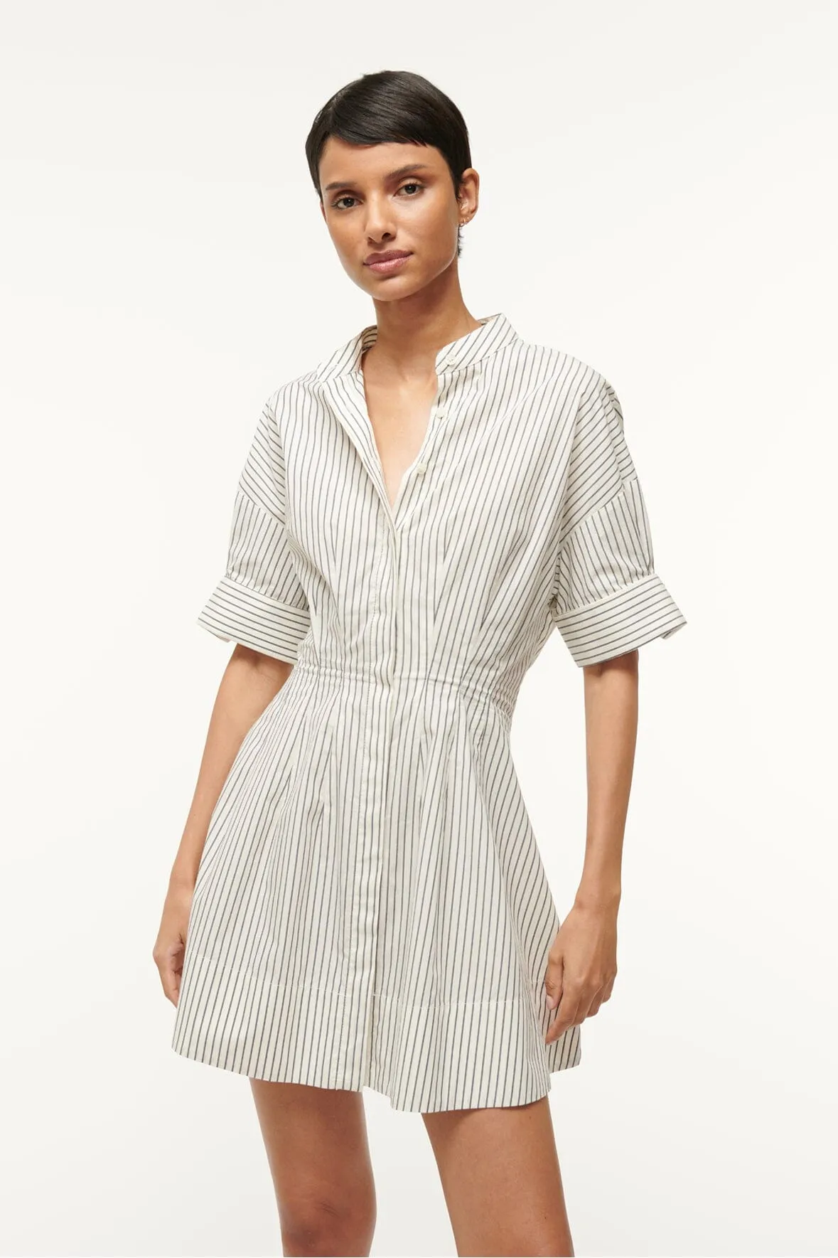 MINI LORENZA DRESS | IVORY MICRO STRIPE