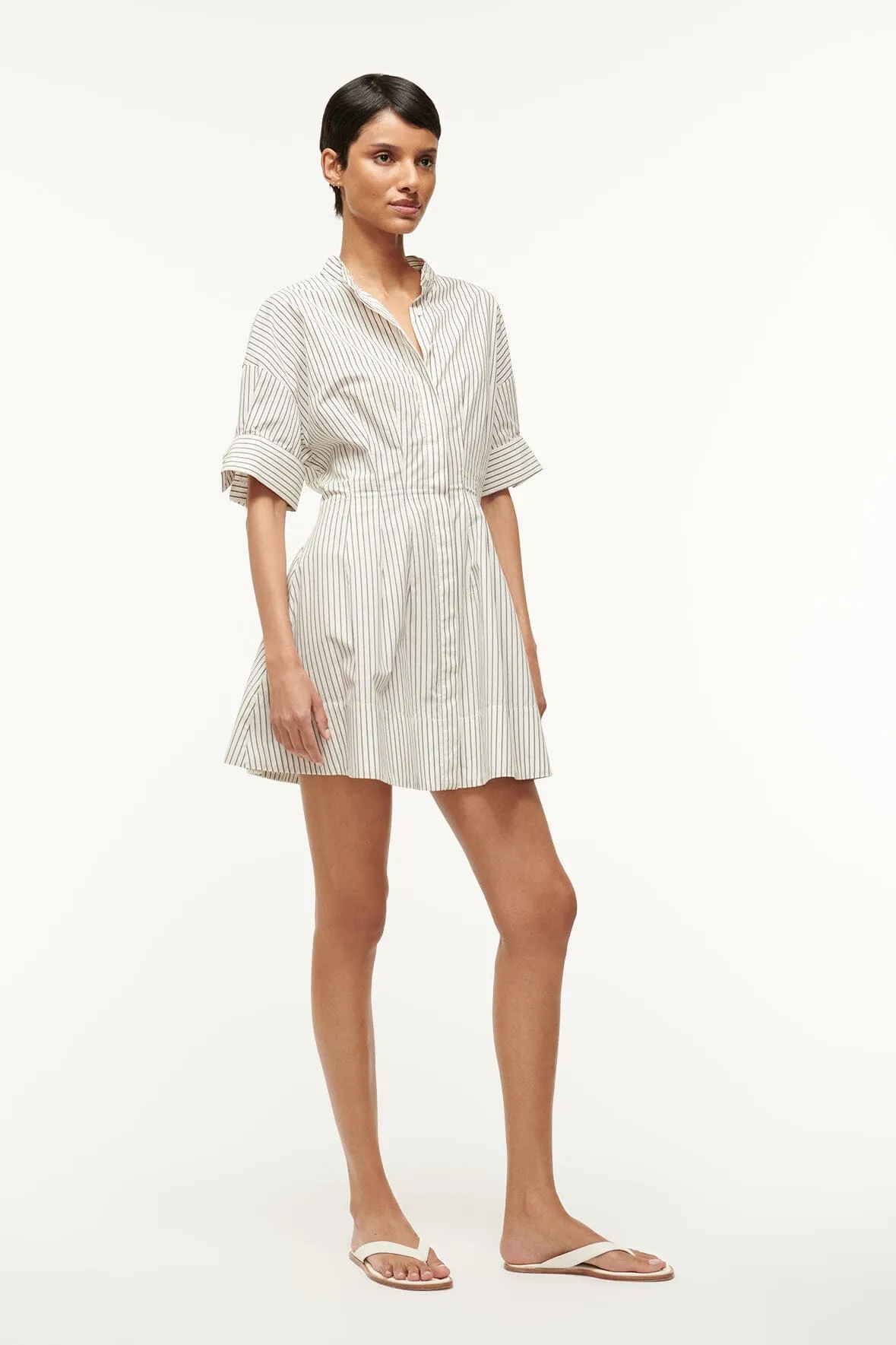 MINI LORENZA DRESS | IVORY MICRO STRIPE