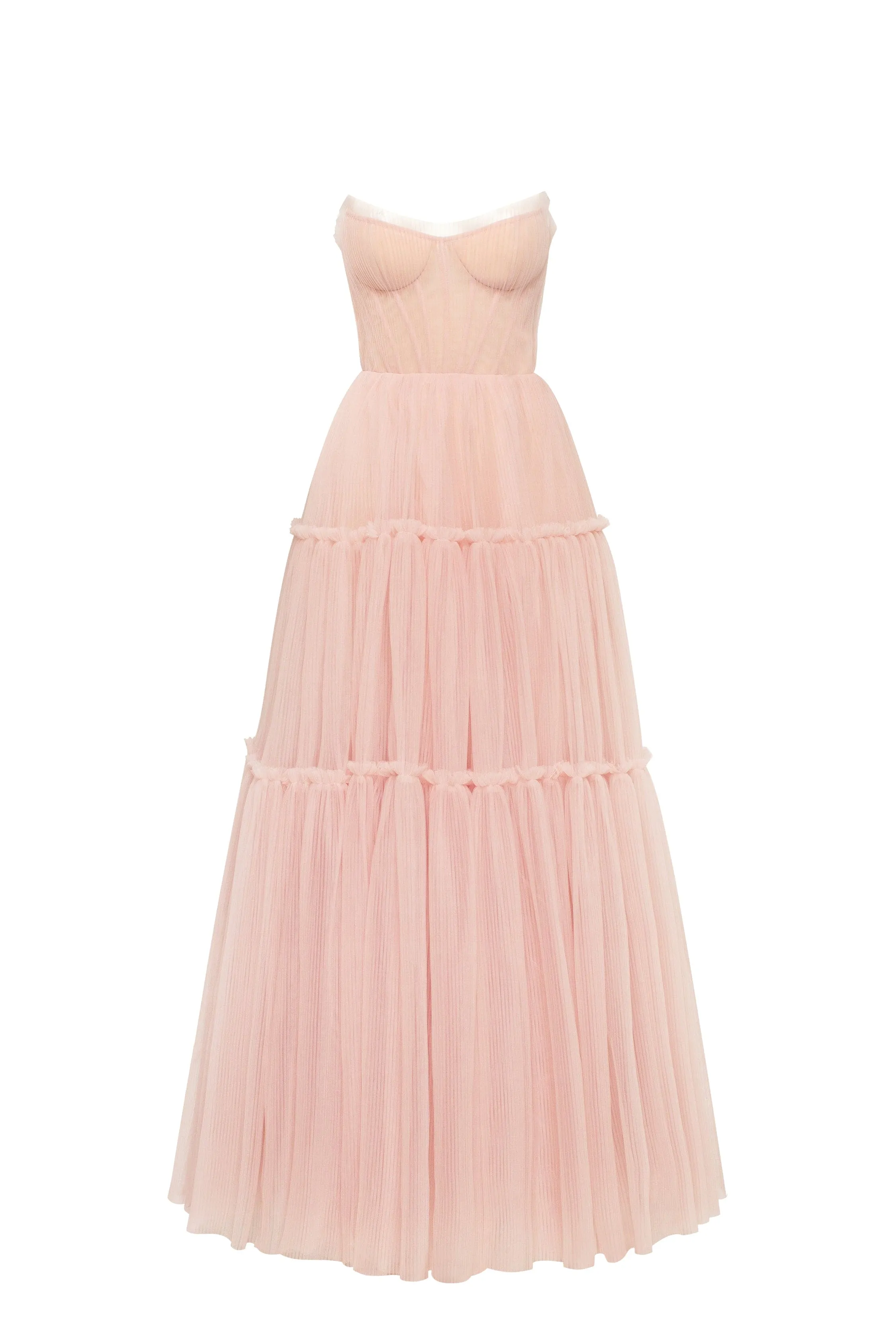 Misty rose tulle maxi dress with ruffled skirt, Garden of Eden