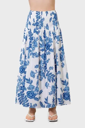 Moon River Floral Print Smocked Midi Skirt