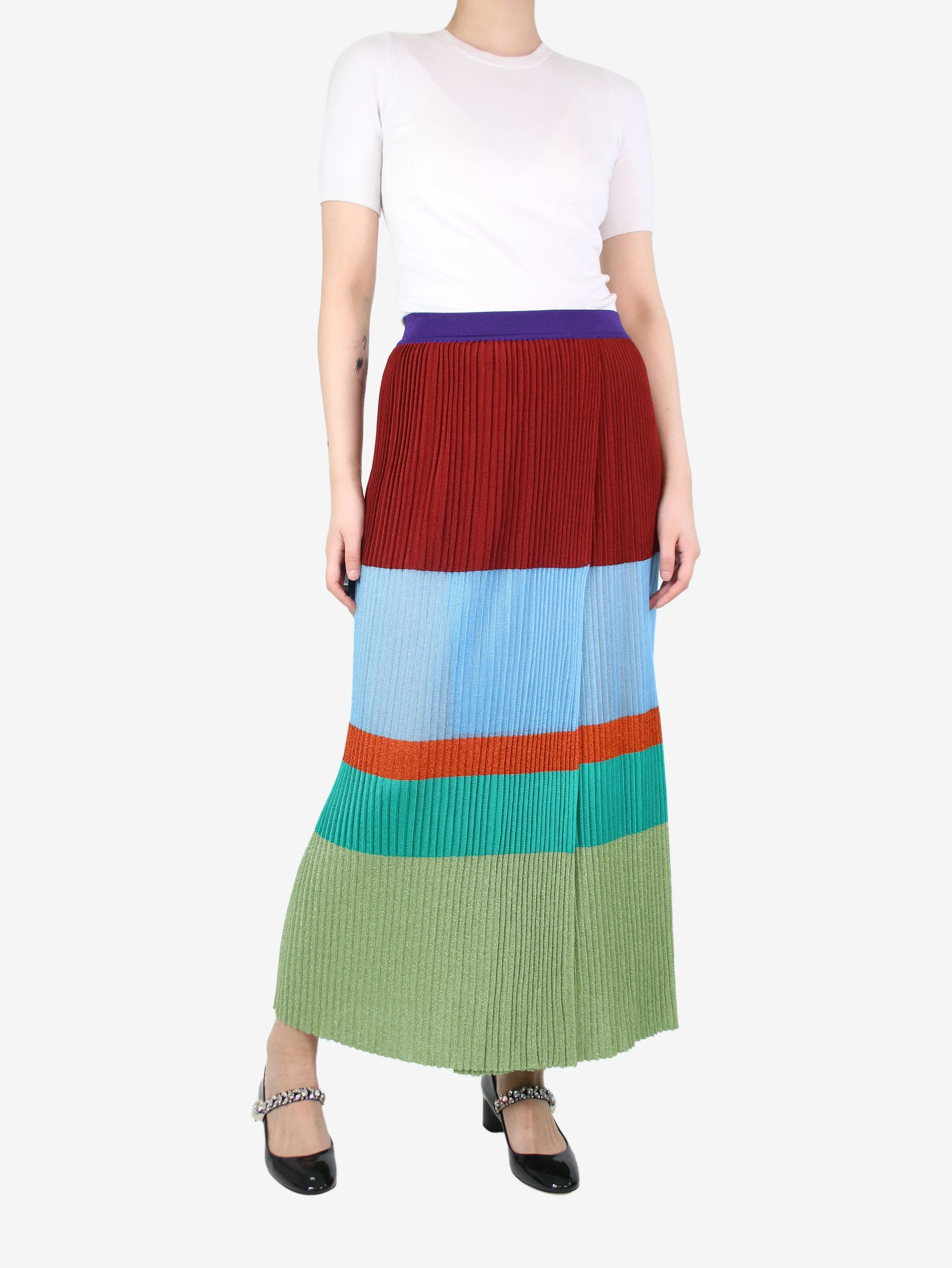 Multicoloured lurex pleated colour-block skirt - size UK 12