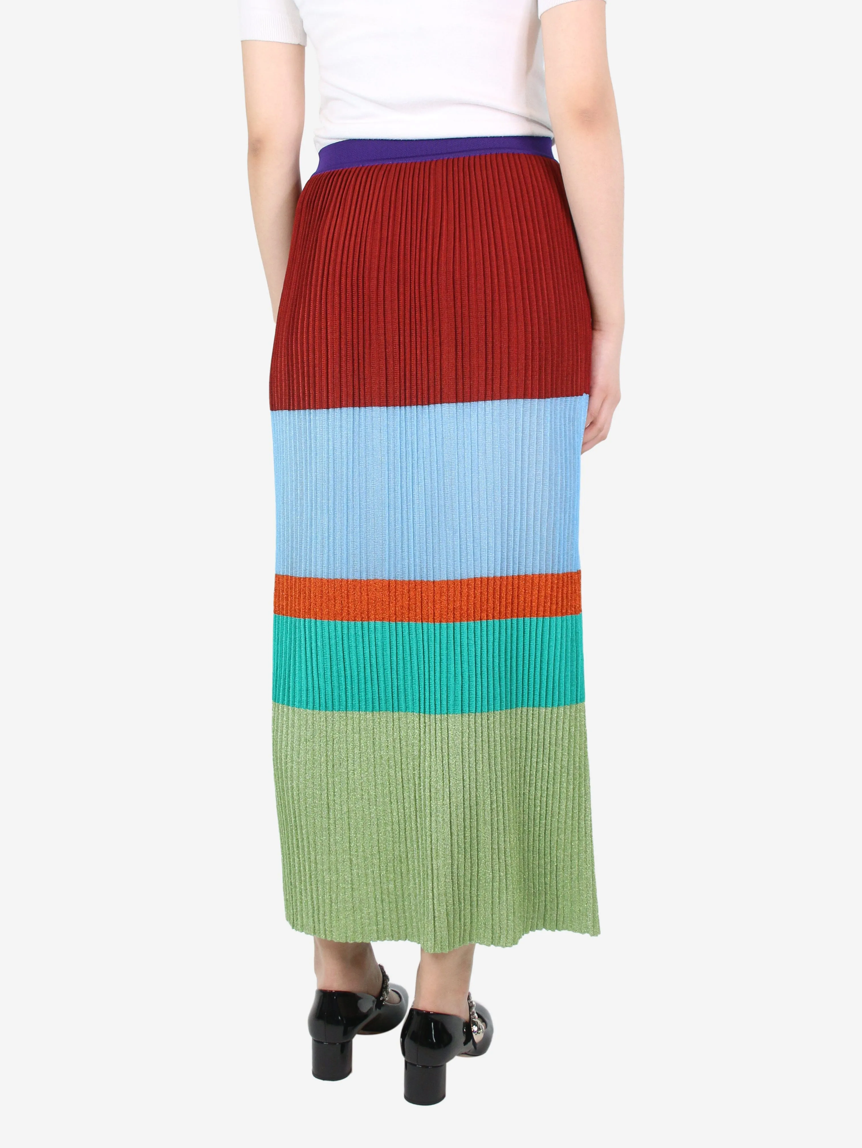 Multicoloured lurex pleated colour-block skirt - size UK 12