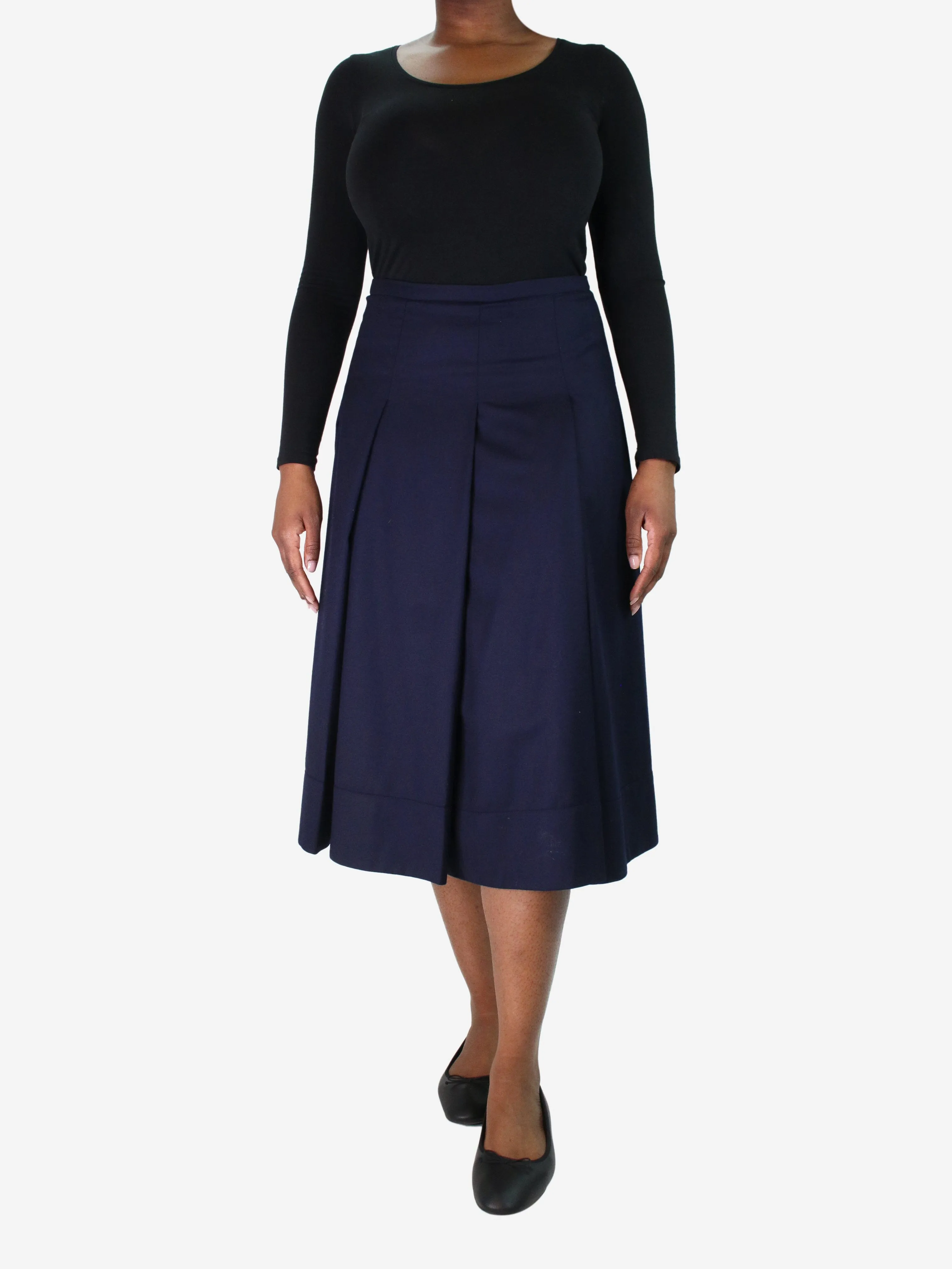 Navy pleated midi skirt - size UK 16