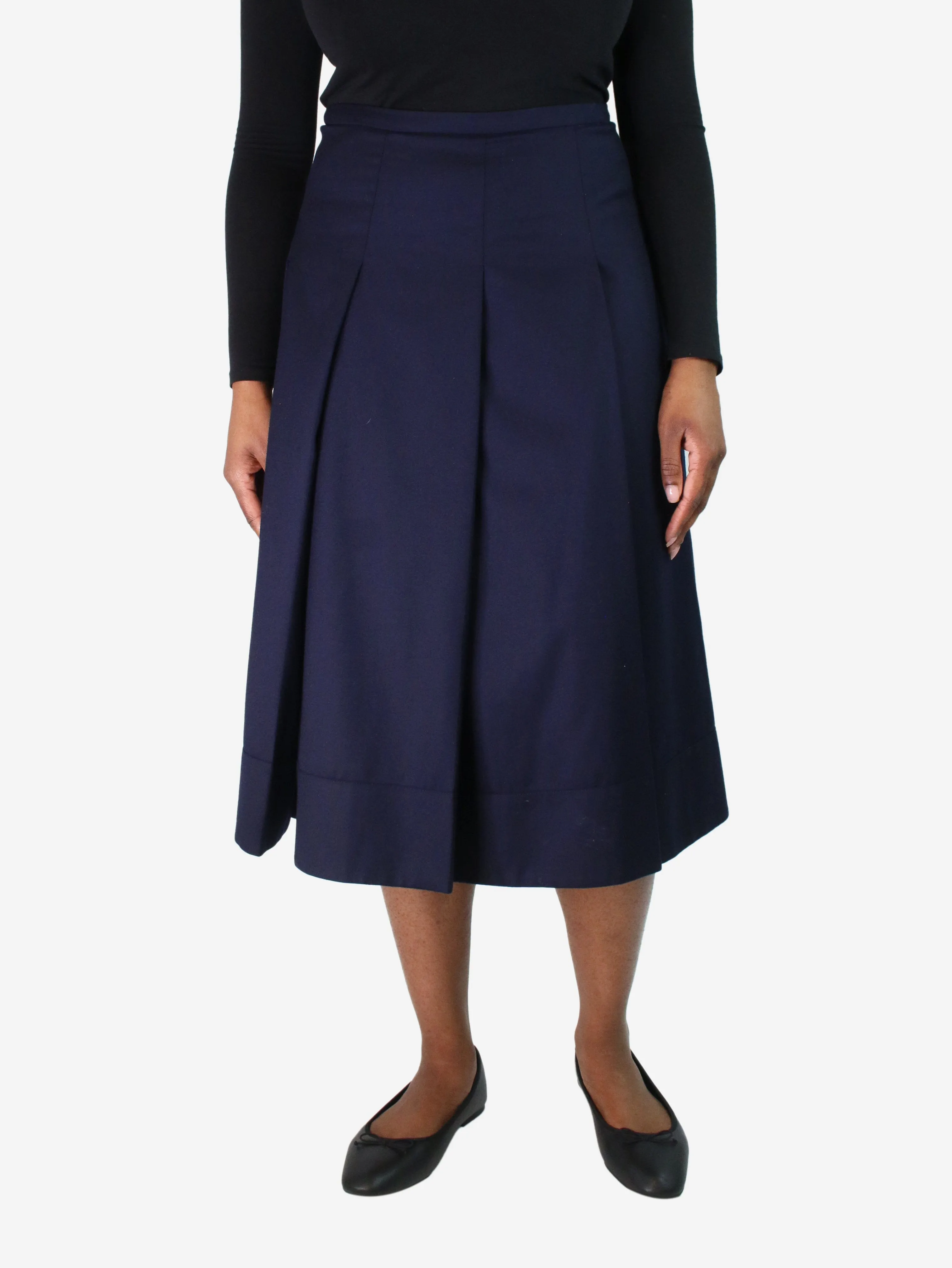 Navy pleated midi skirt - size UK 16