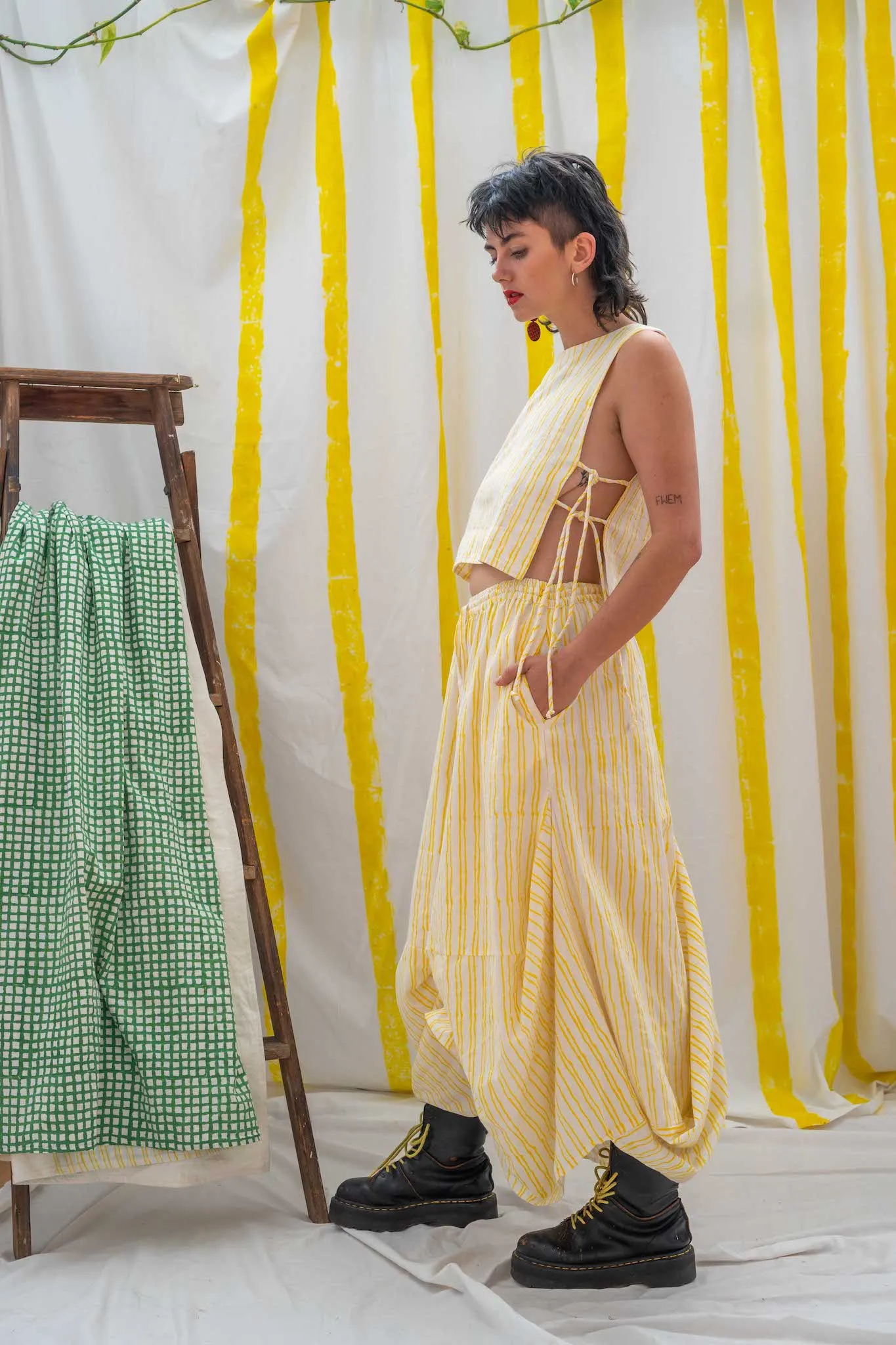 Nepalese Long Skirt - Yellow Stripe Print