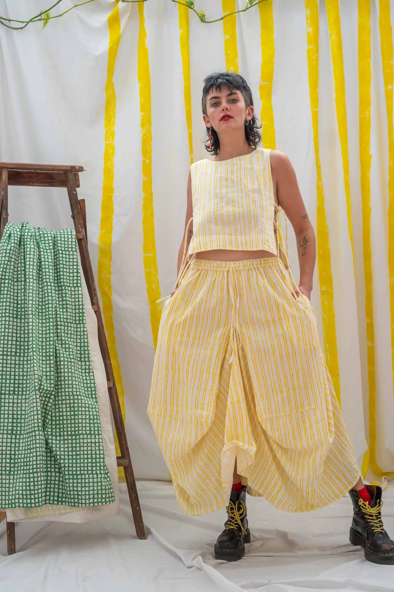 Nepalese Long Skirt - Yellow Stripe Print