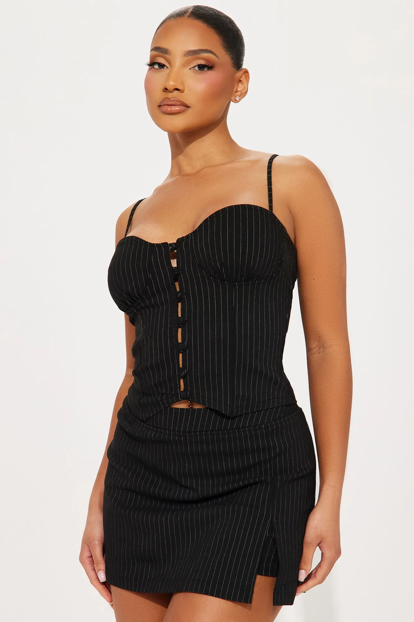 No Bad Angle Pinstripe Skirt Set - Black