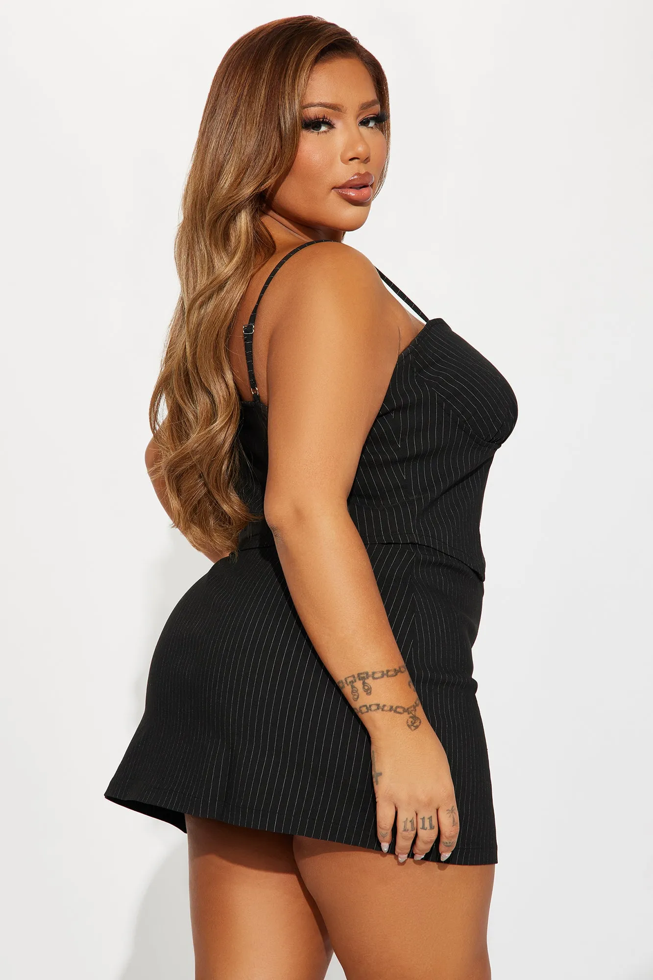 No Bad Angle Pinstripe Skirt Set - Black