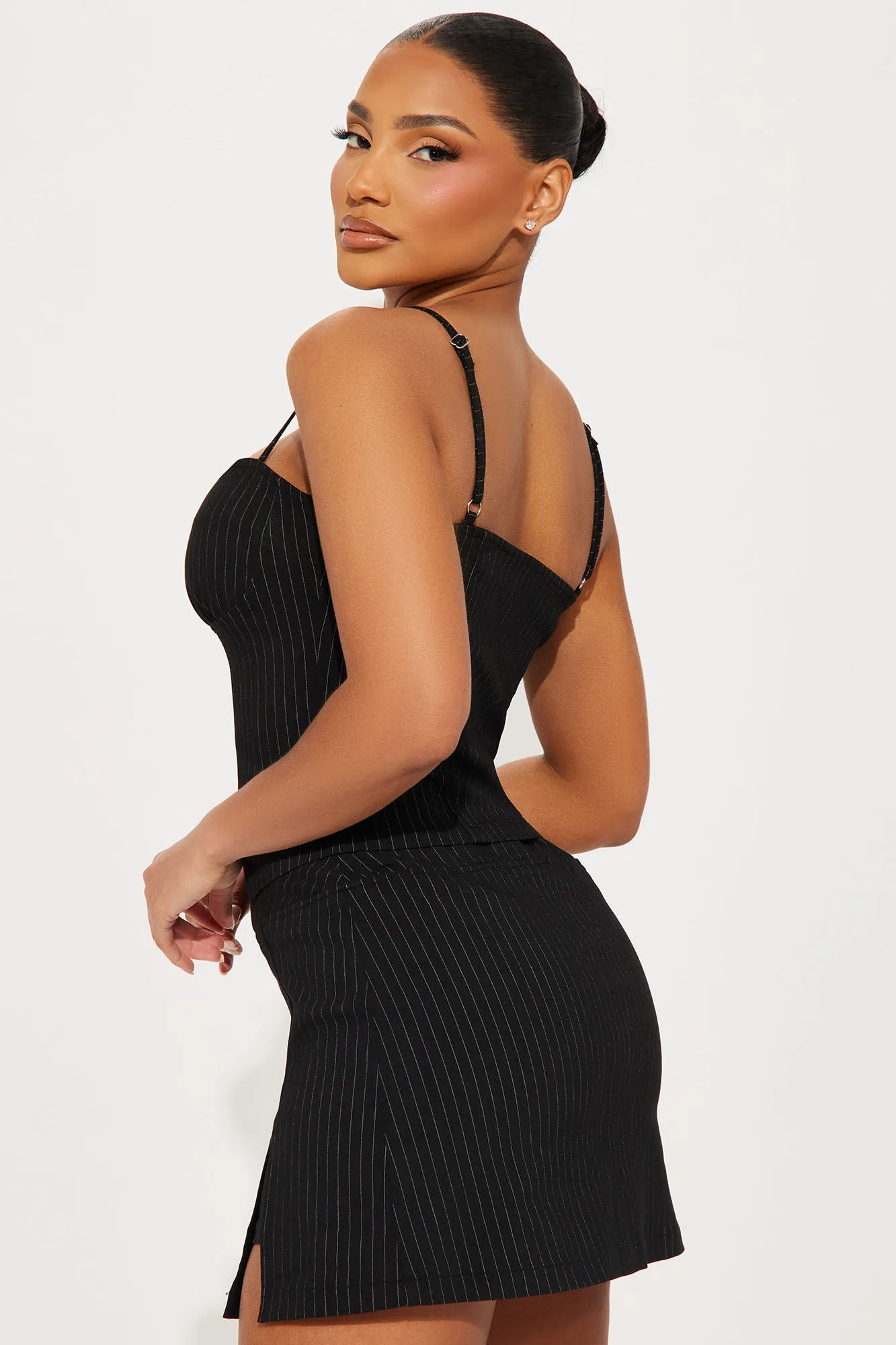 No Bad Angle Pinstripe Skirt Set - Black