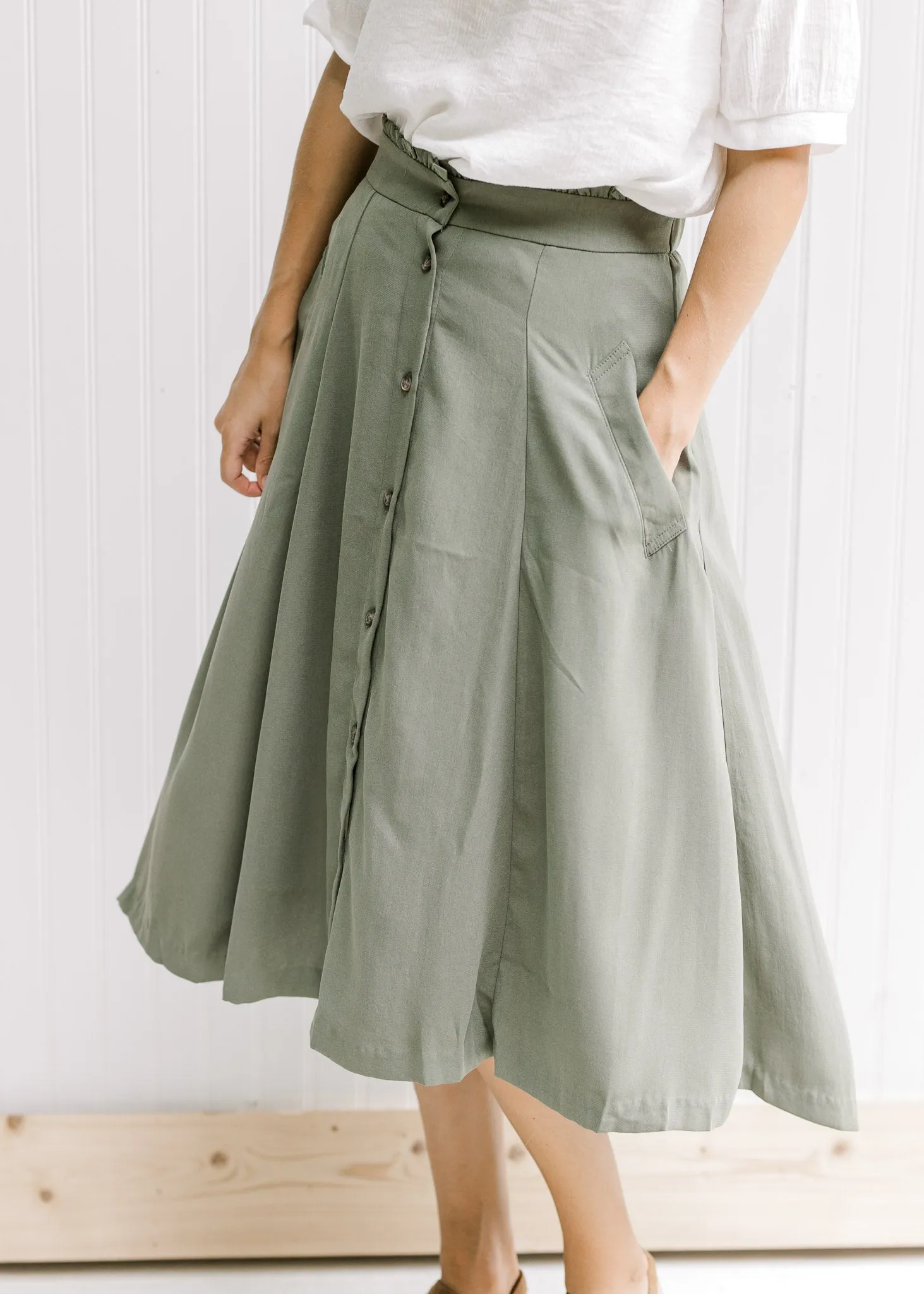 Olive Swing Button Skirt