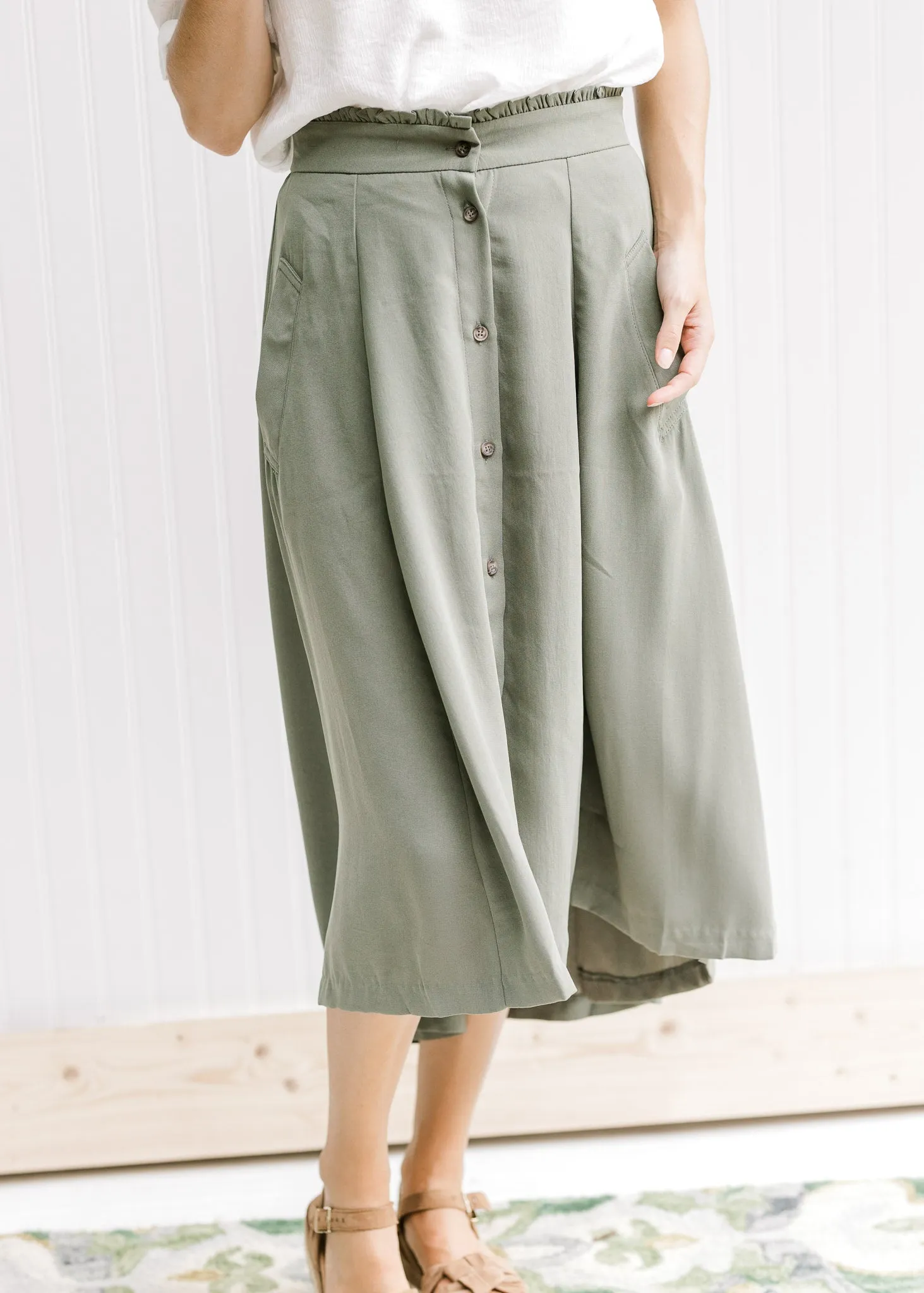 Olive Swing Button Skirt