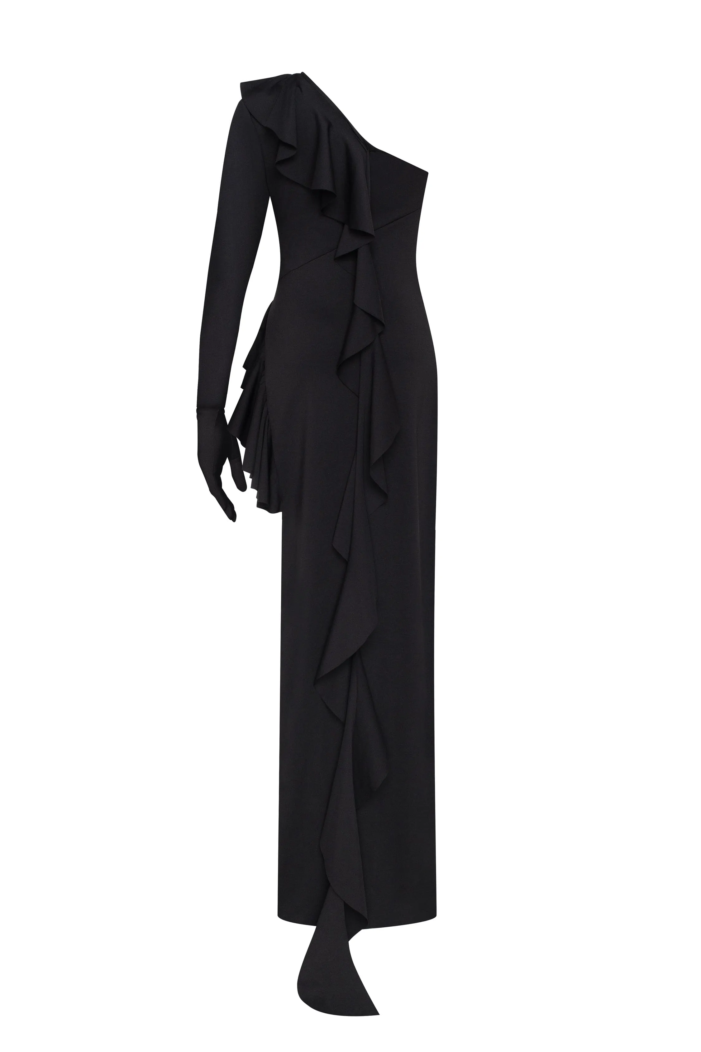 One-shoulder ruffle-trimmed maxi dress in black, Xo Xo