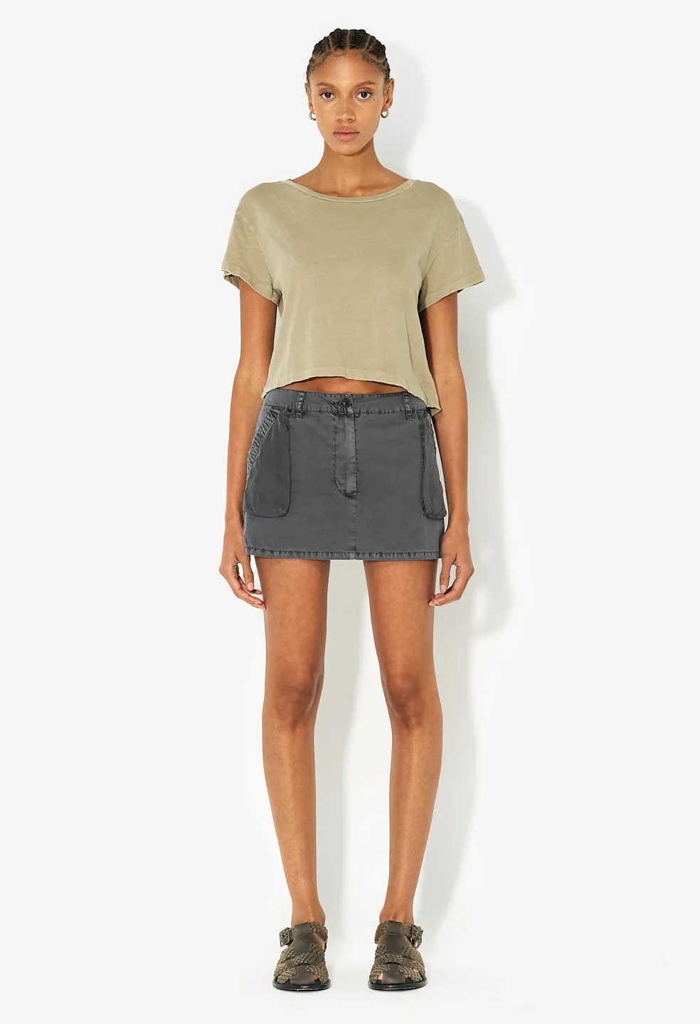 Paneled Utility Mini Skirt / Washed Black