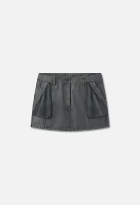 Paneled Utility Mini Skirt / Washed Black