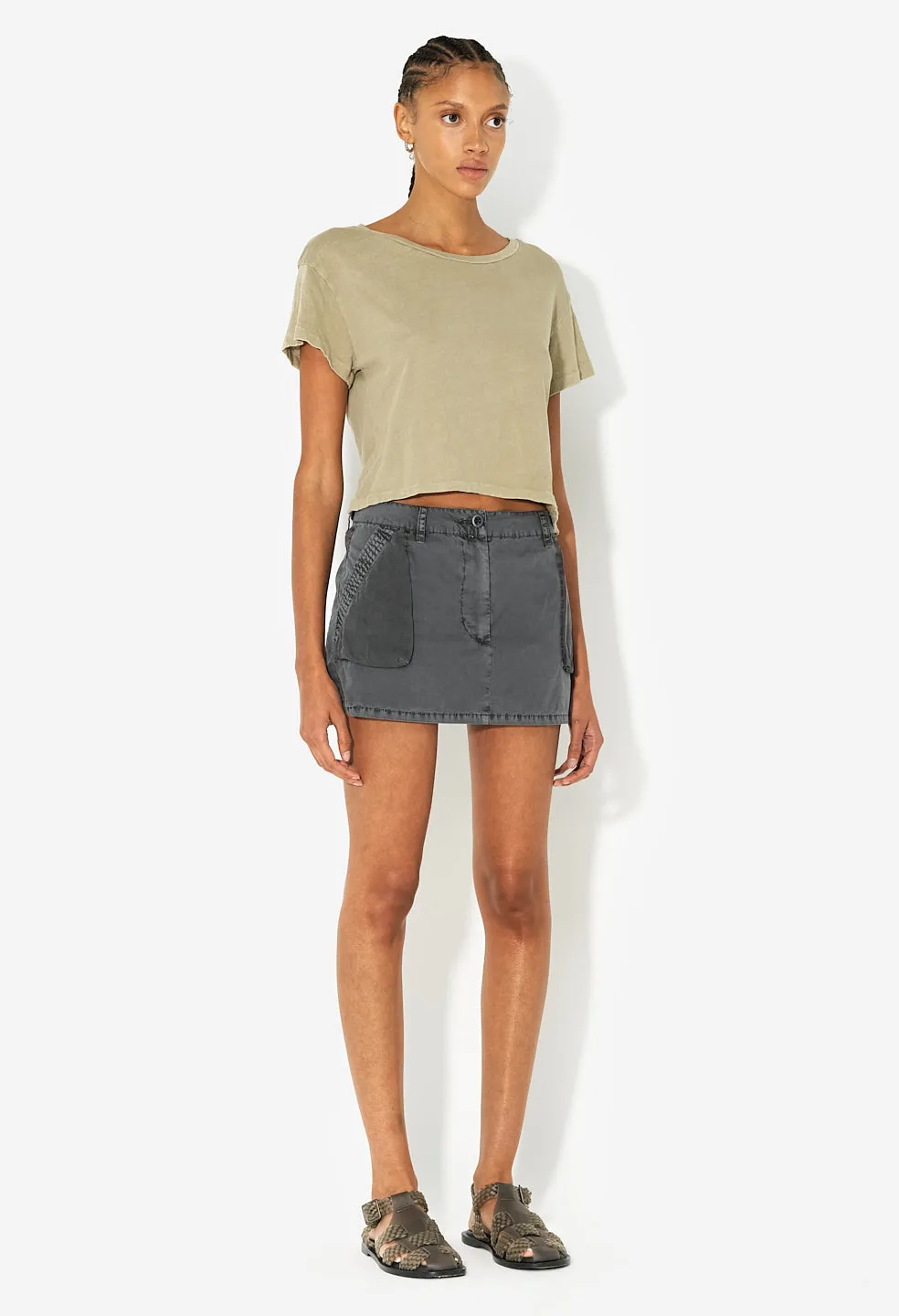 Paneled Utility Mini Skirt / Washed Black