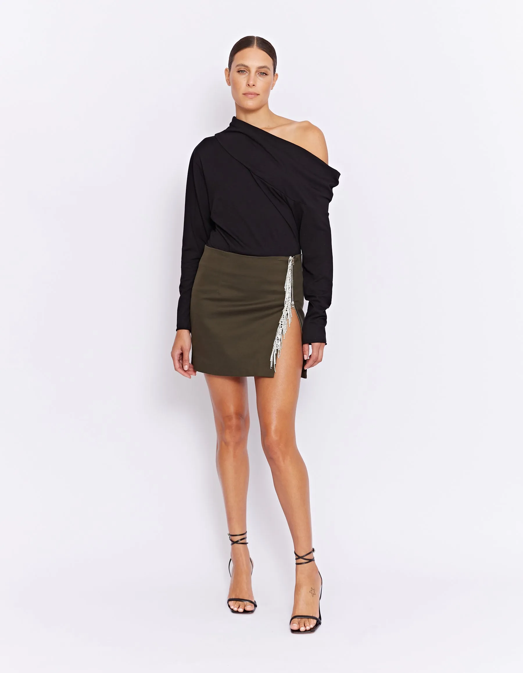 PARKS RHINESTONE SKIRT | OLIVE