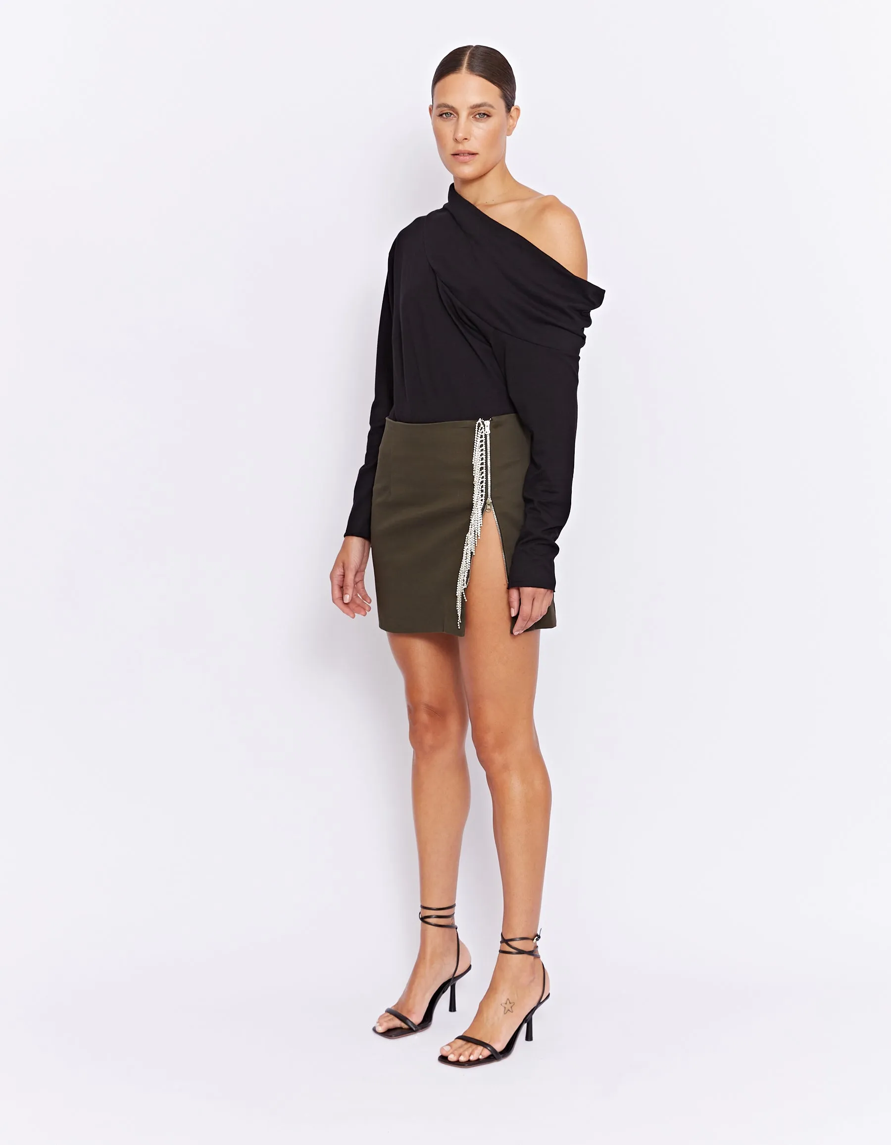 PARKS RHINESTONE SKIRT | OLIVE