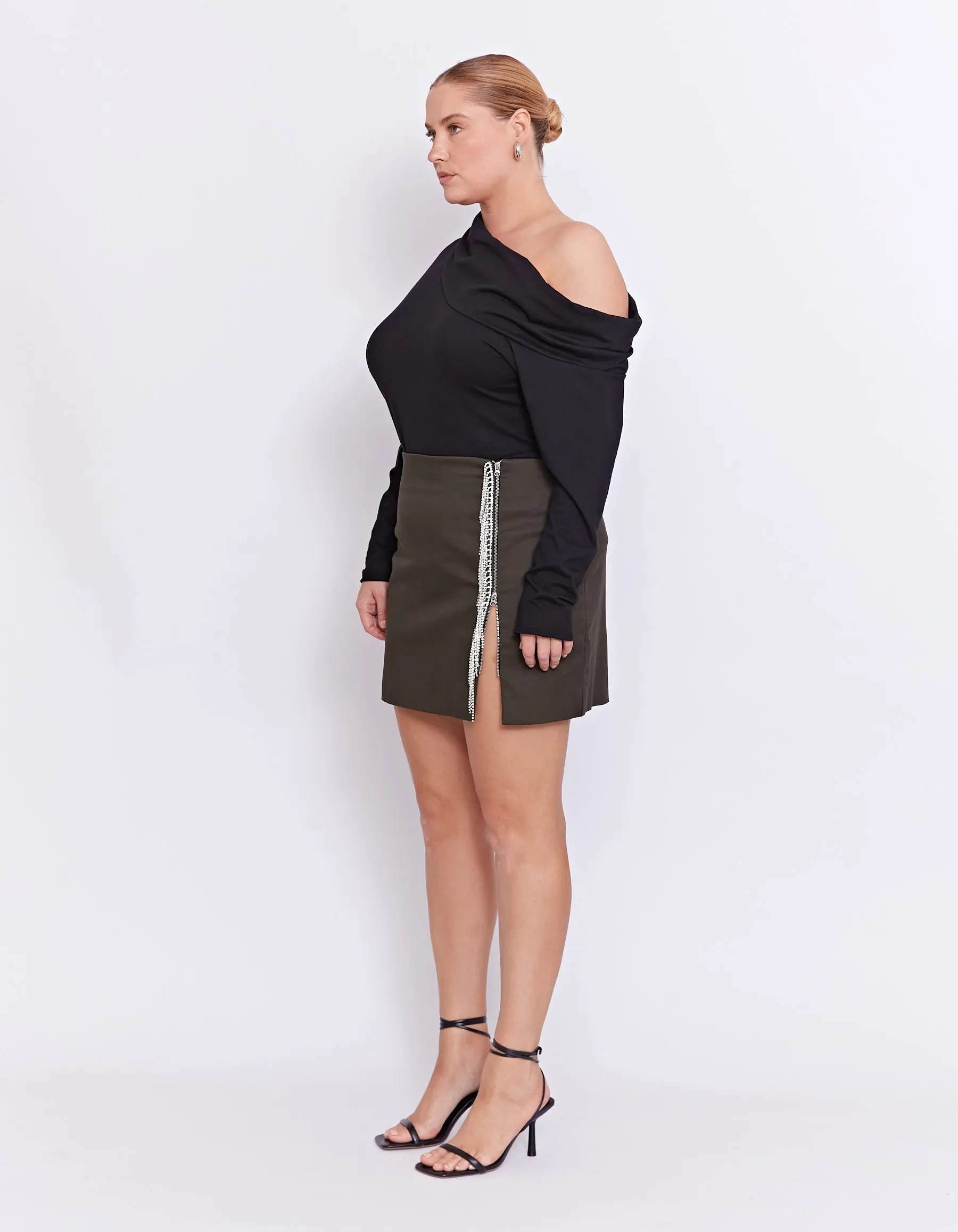 PARKS RHINESTONE SKIRT | OLIVE