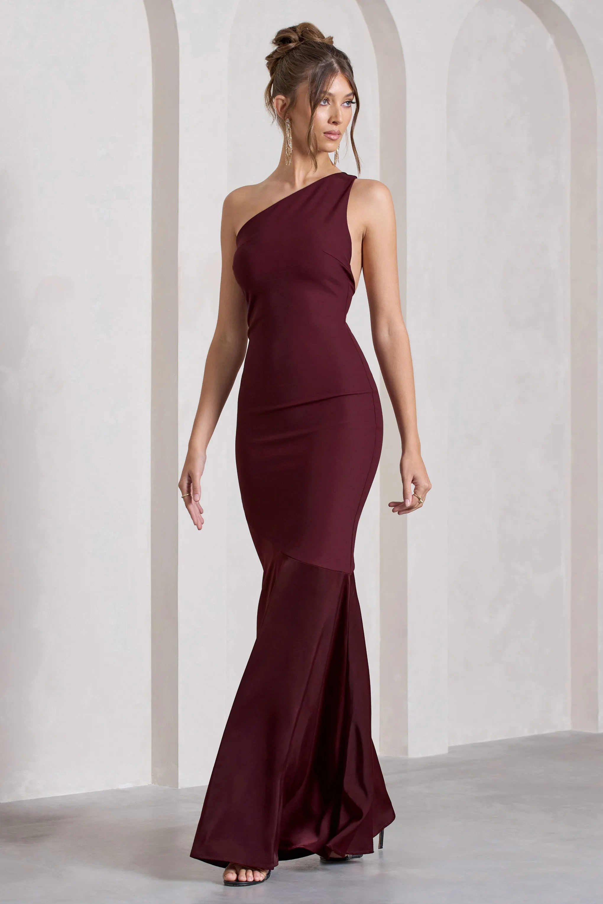 Passion | Plum One Shoulder Cut-Out Fishtail Maxi Dress