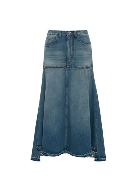 Patched Denim Skirt in Vintage Wash