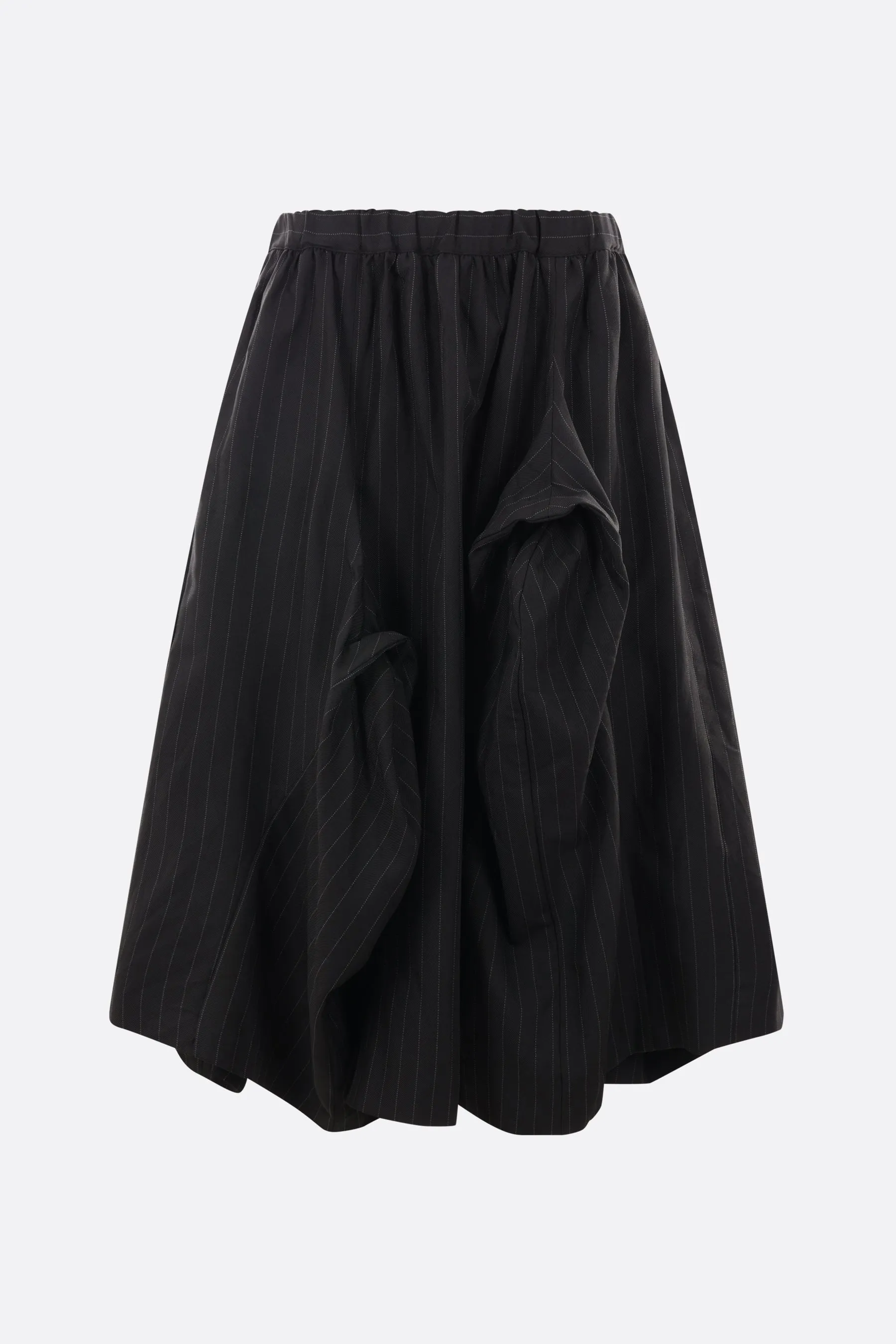 pinstriped drill midi skirt with gathers