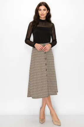 Plaid Midi Skirt in Brown