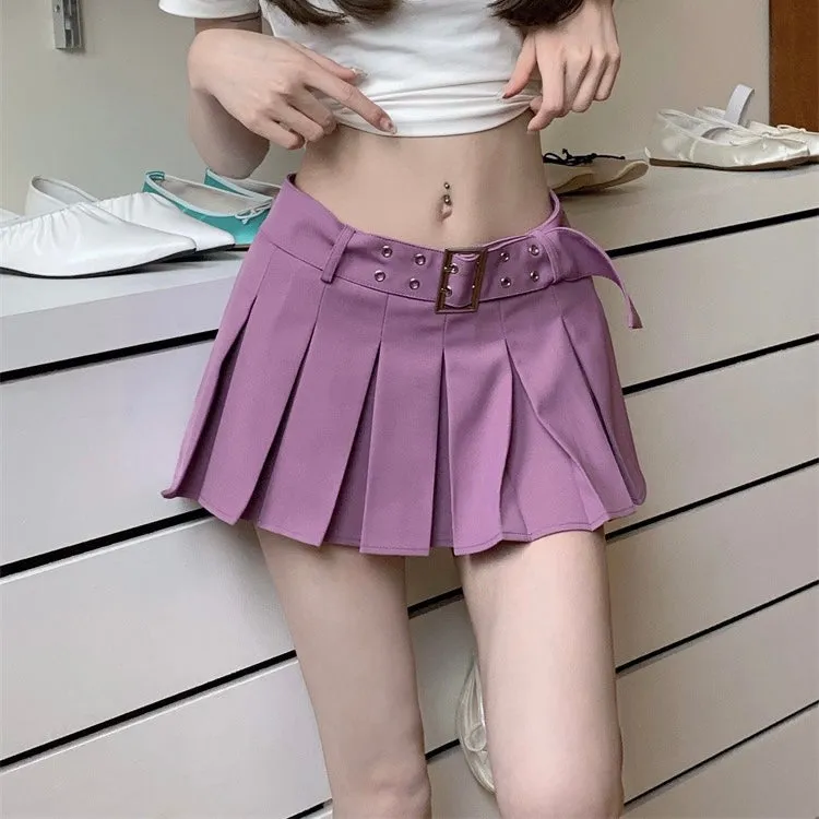 Pleated Belt Mini Skirt