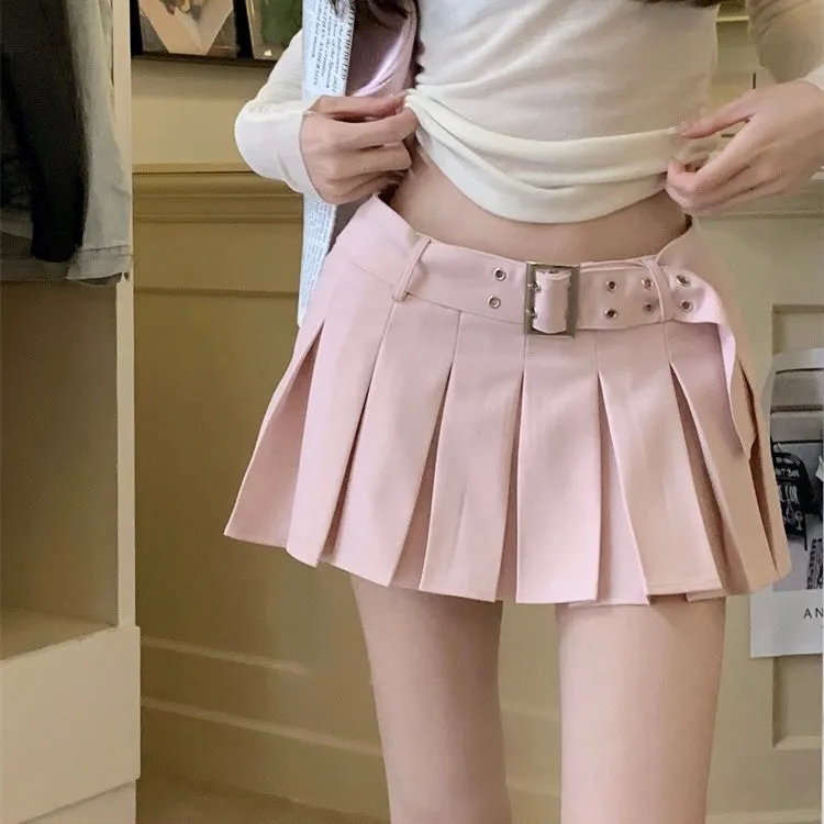 Pleated Belt Mini Skirt