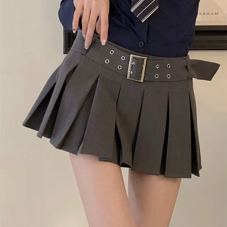 Pleated Belt Mini Skirt