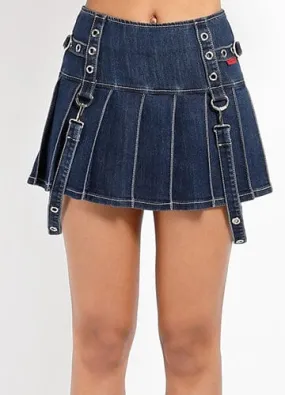 PLEATED GROMMET DENIM SKIRT